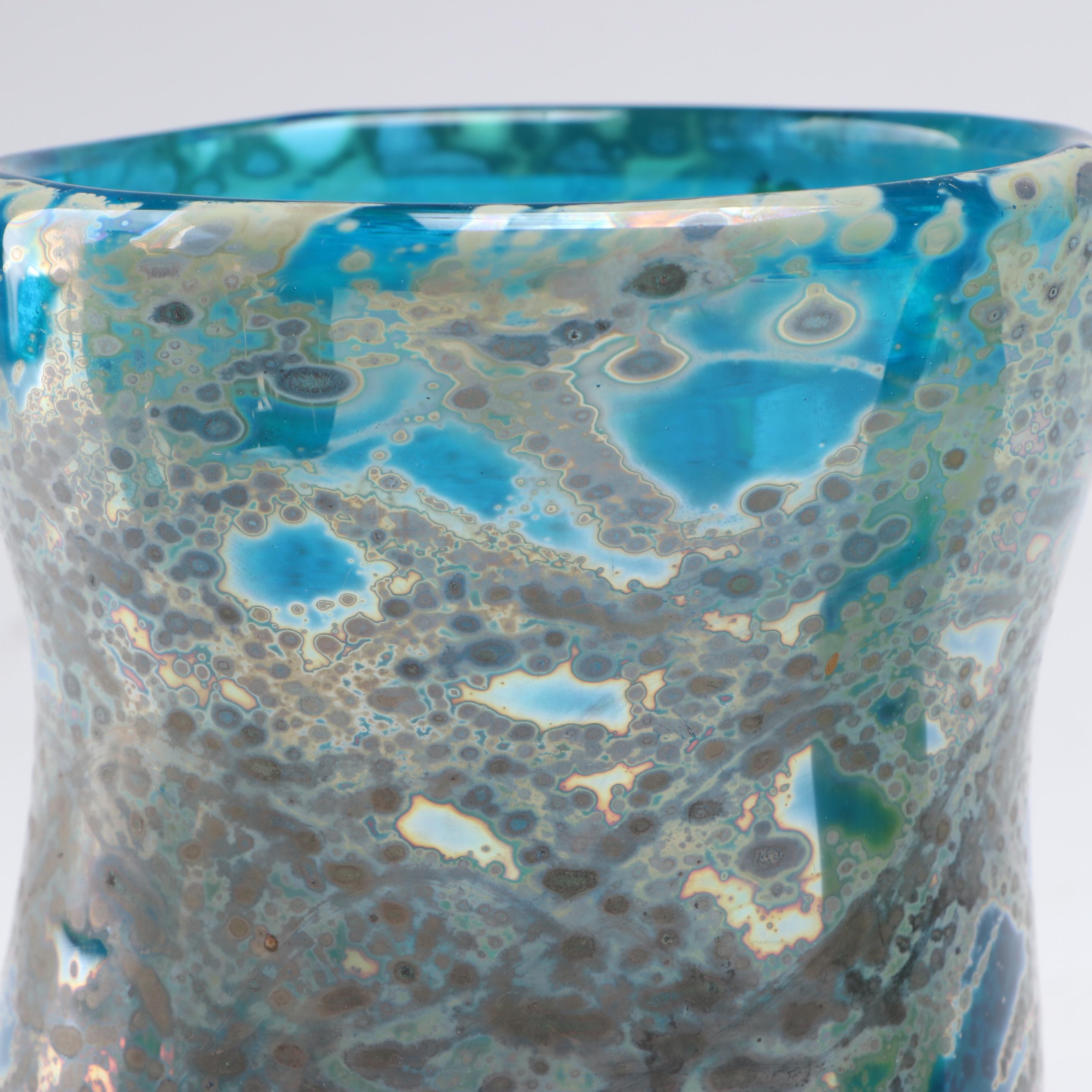 Mid Century Modern Style Green Glass Decanter and Blown Glass Tumbler