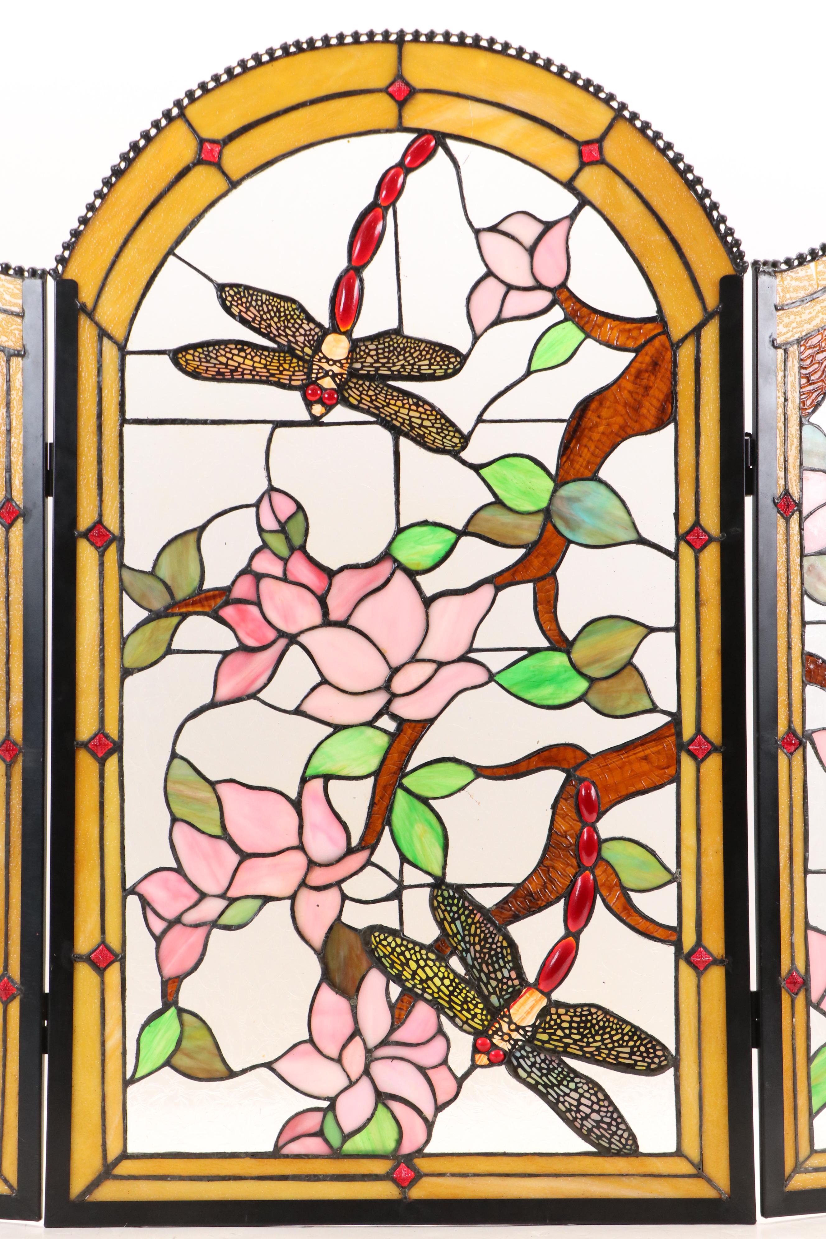 Tiffany Style Copper Foil Stained Glass Fireplace Screen