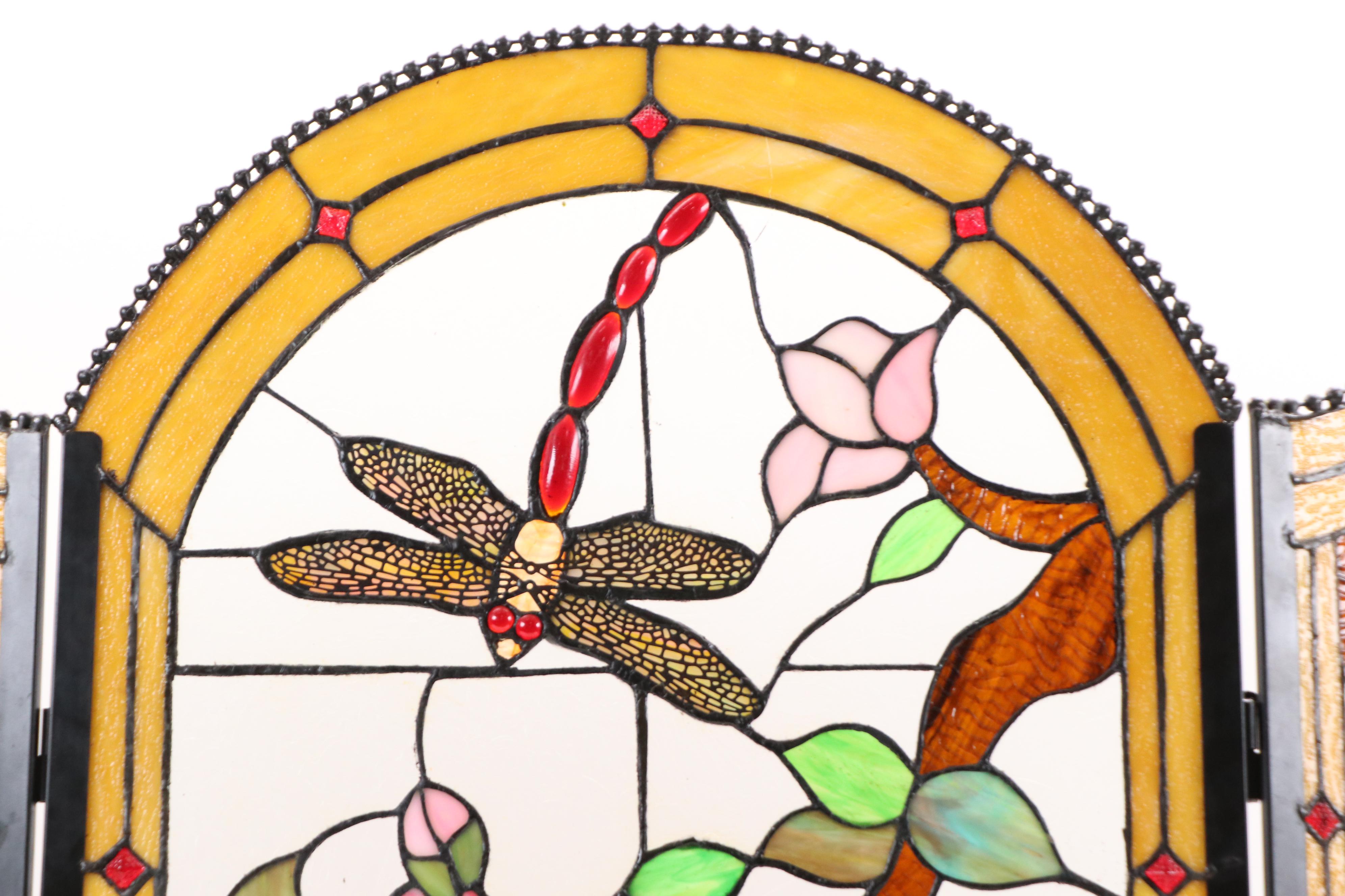 Tiffany Style Copper Foil Stained Glass Fireplace Screen