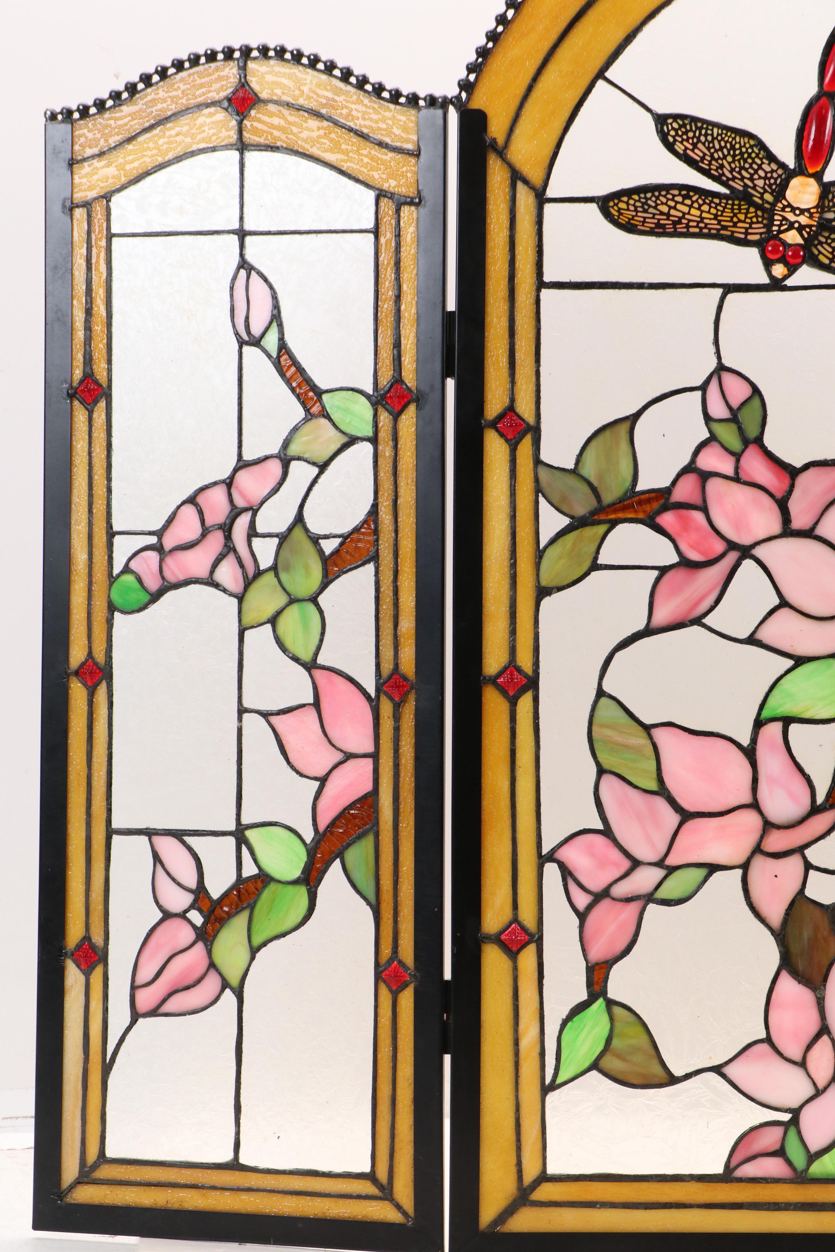 Tiffany Style Copper Foil Stained Glass Fireplace Screen