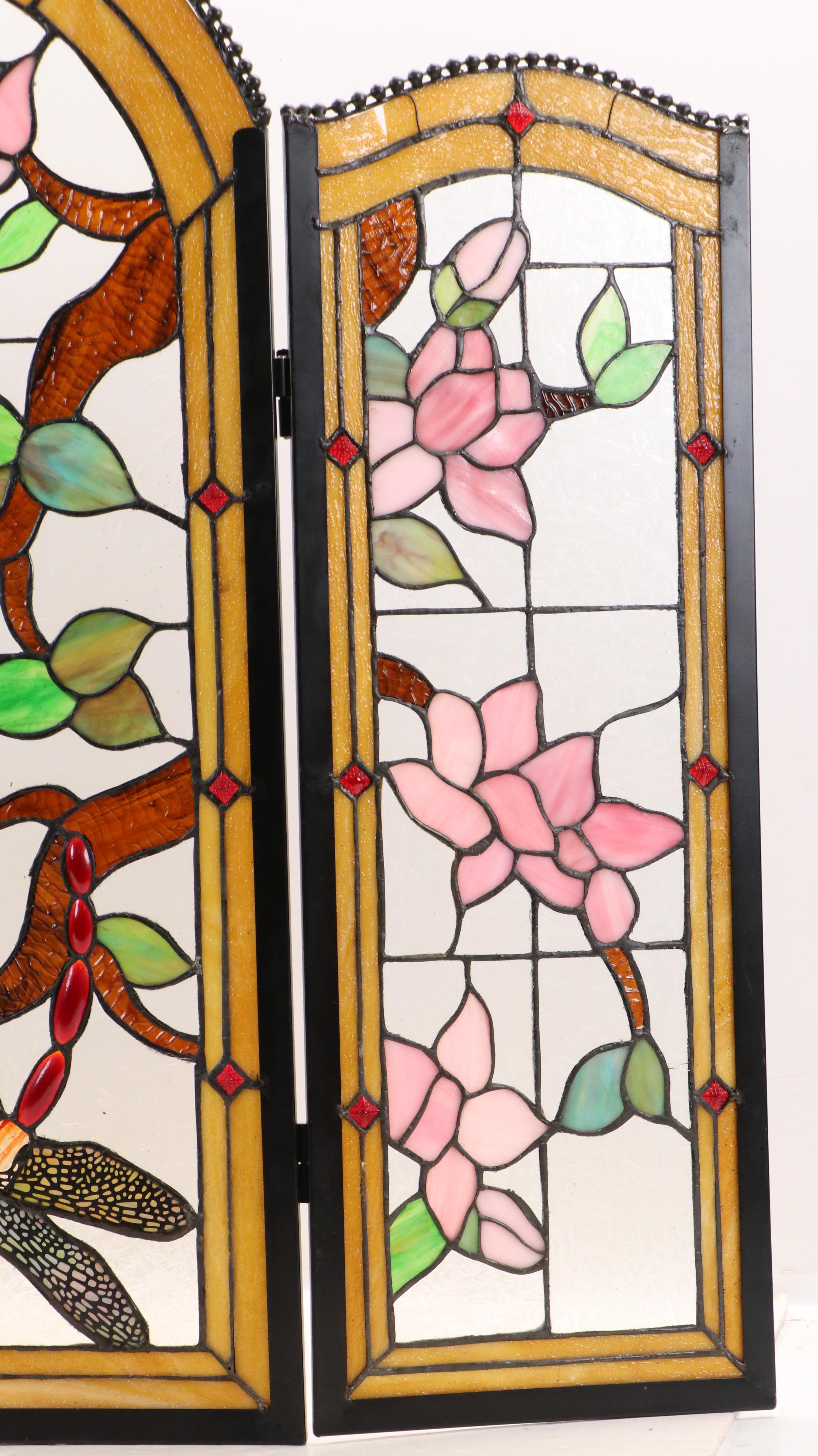 Tiffany Style Copper Foil Stained Glass Fireplace Screen
