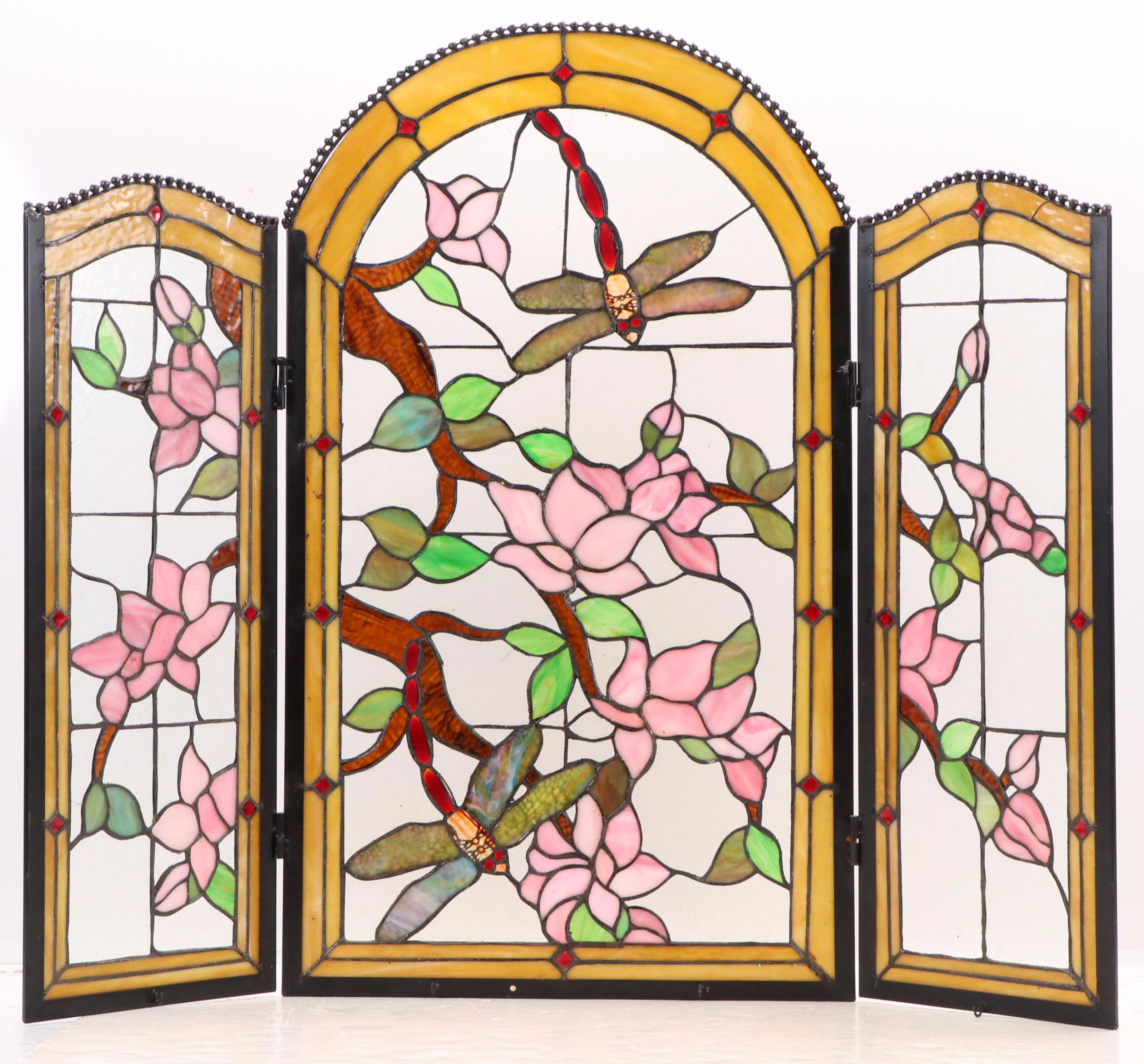 Tiffany Style Copper Foil Stained Glass Fireplace Screen