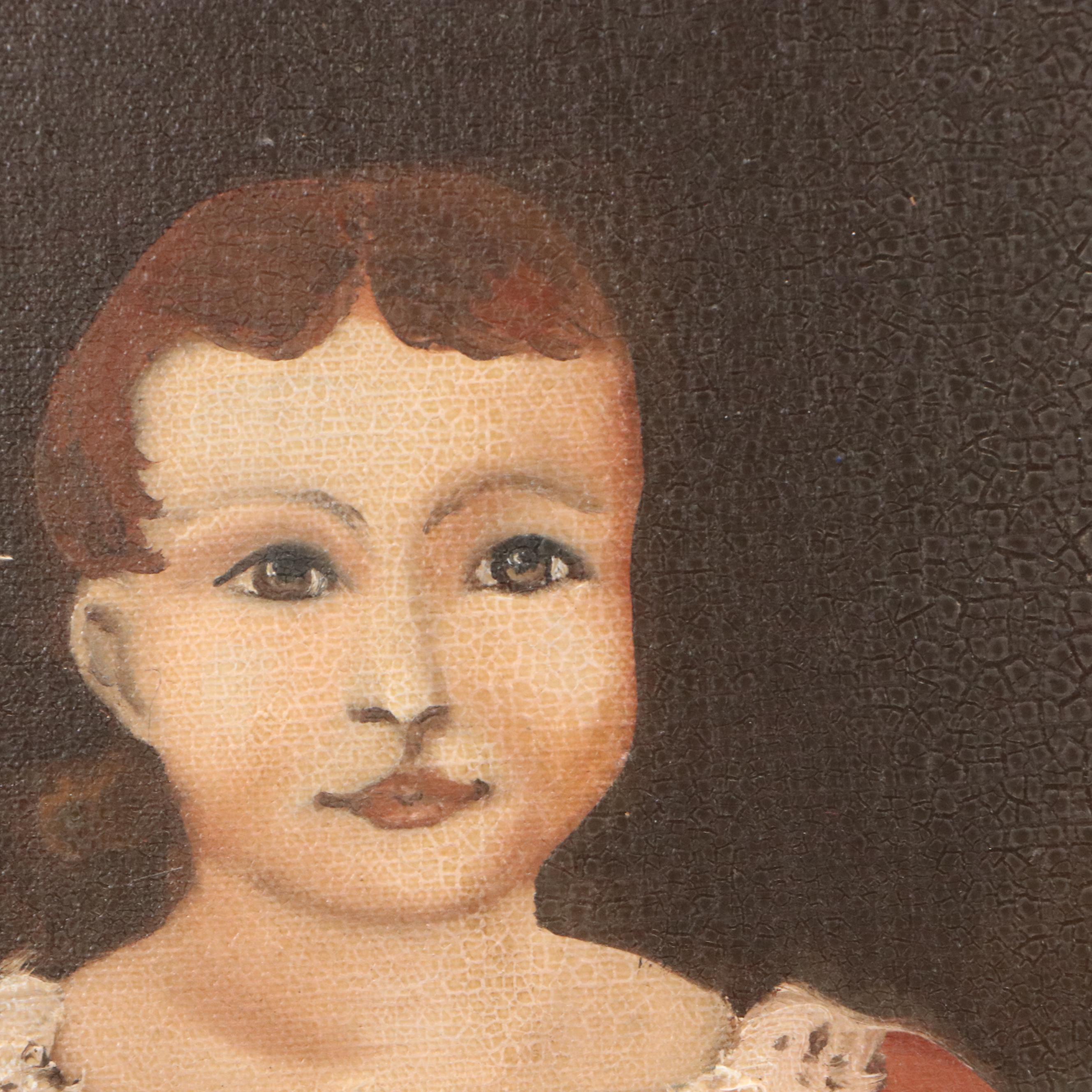 Rachel Proffitt Oil Painting of Pair of Children with Rocking Horse, 1983