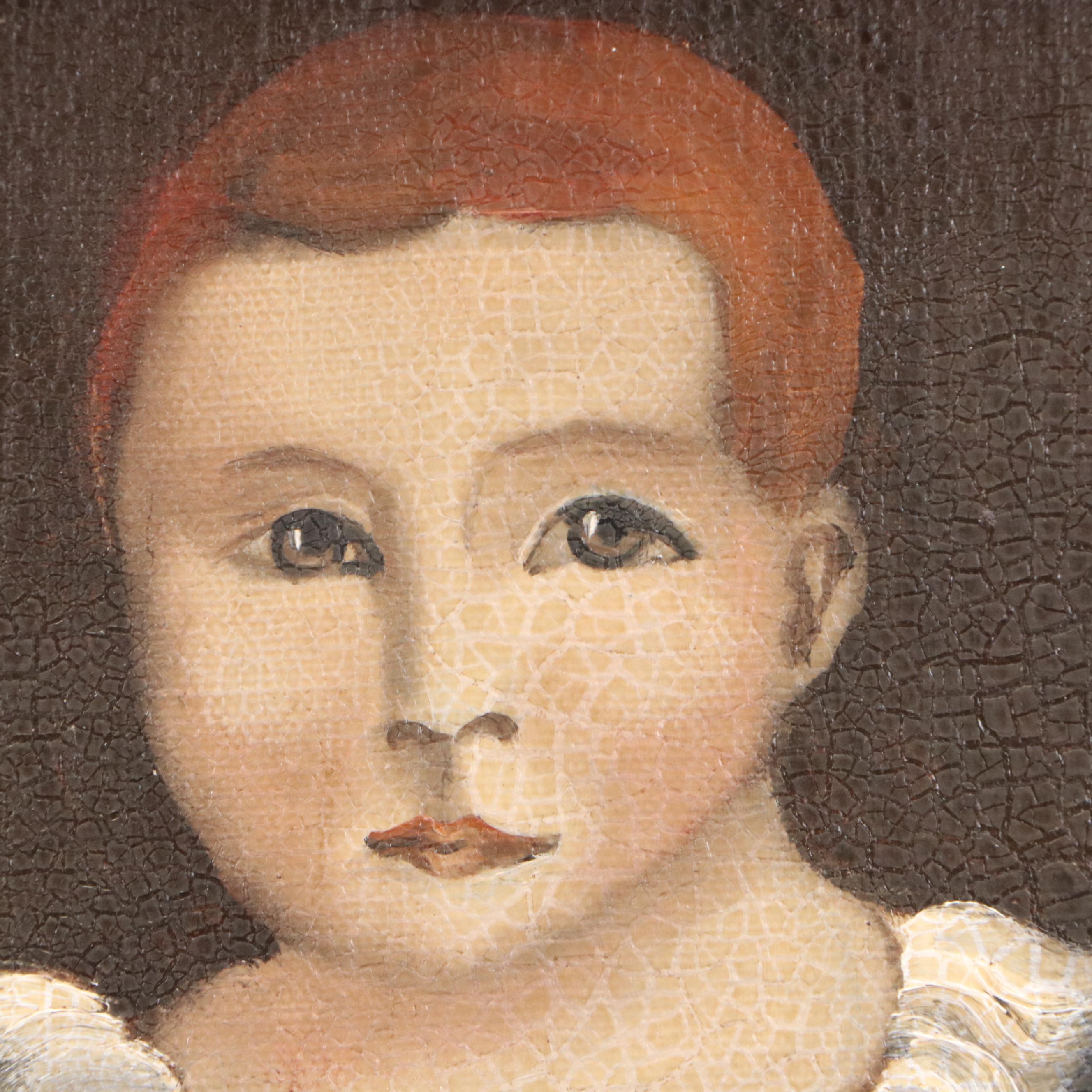 Rachel Proffitt Oil Painting of Pair of Children with Rocking Horse, 1983