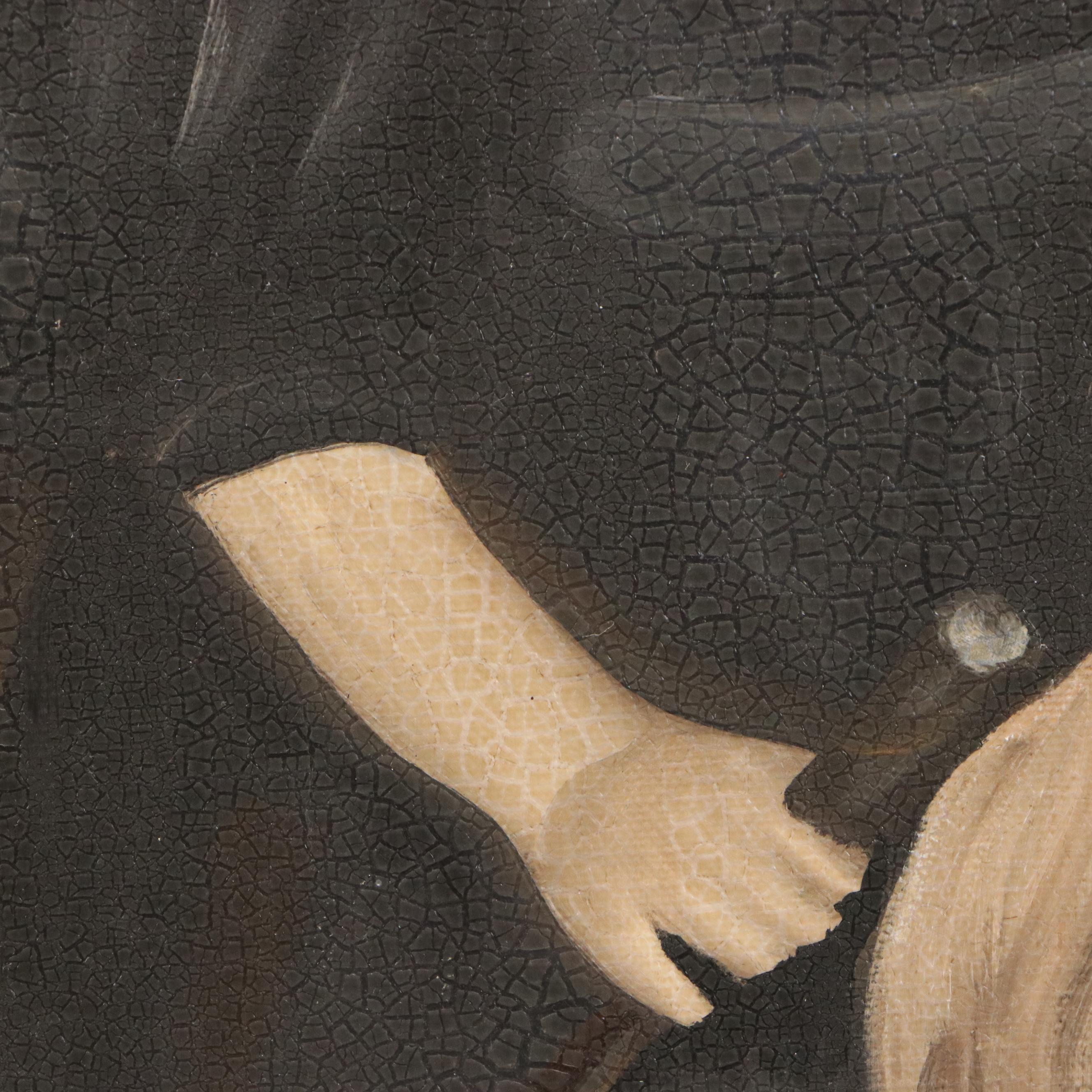 Rachel Proffitt Oil Painting of Pair of Children with Rocking Horse, 1983