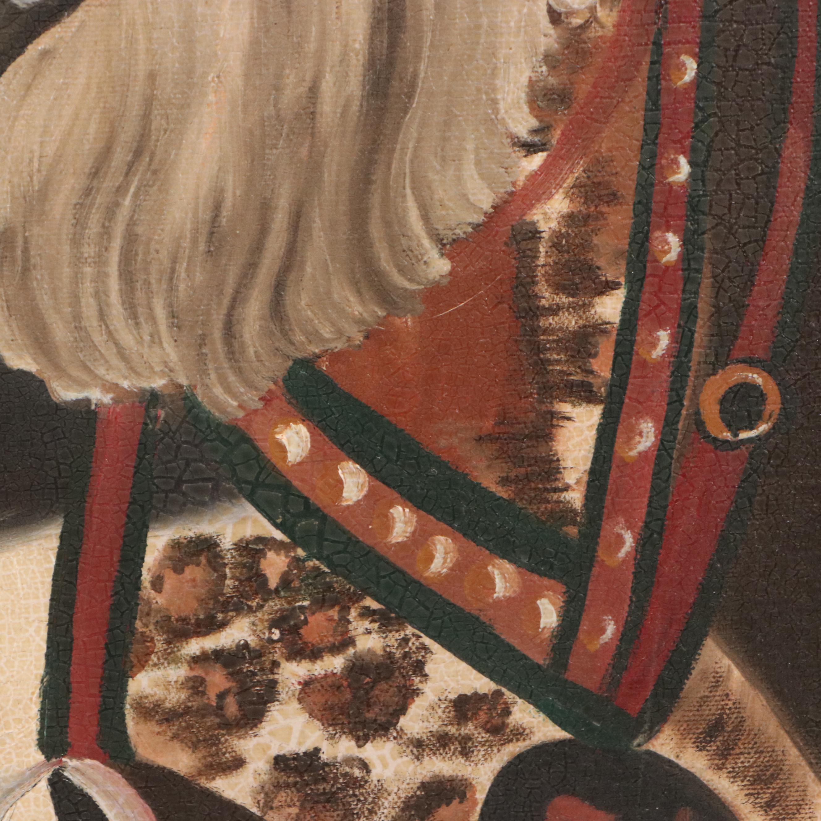 Rachel Proffitt Oil Painting of Pair of Children with Rocking Horse, 1983