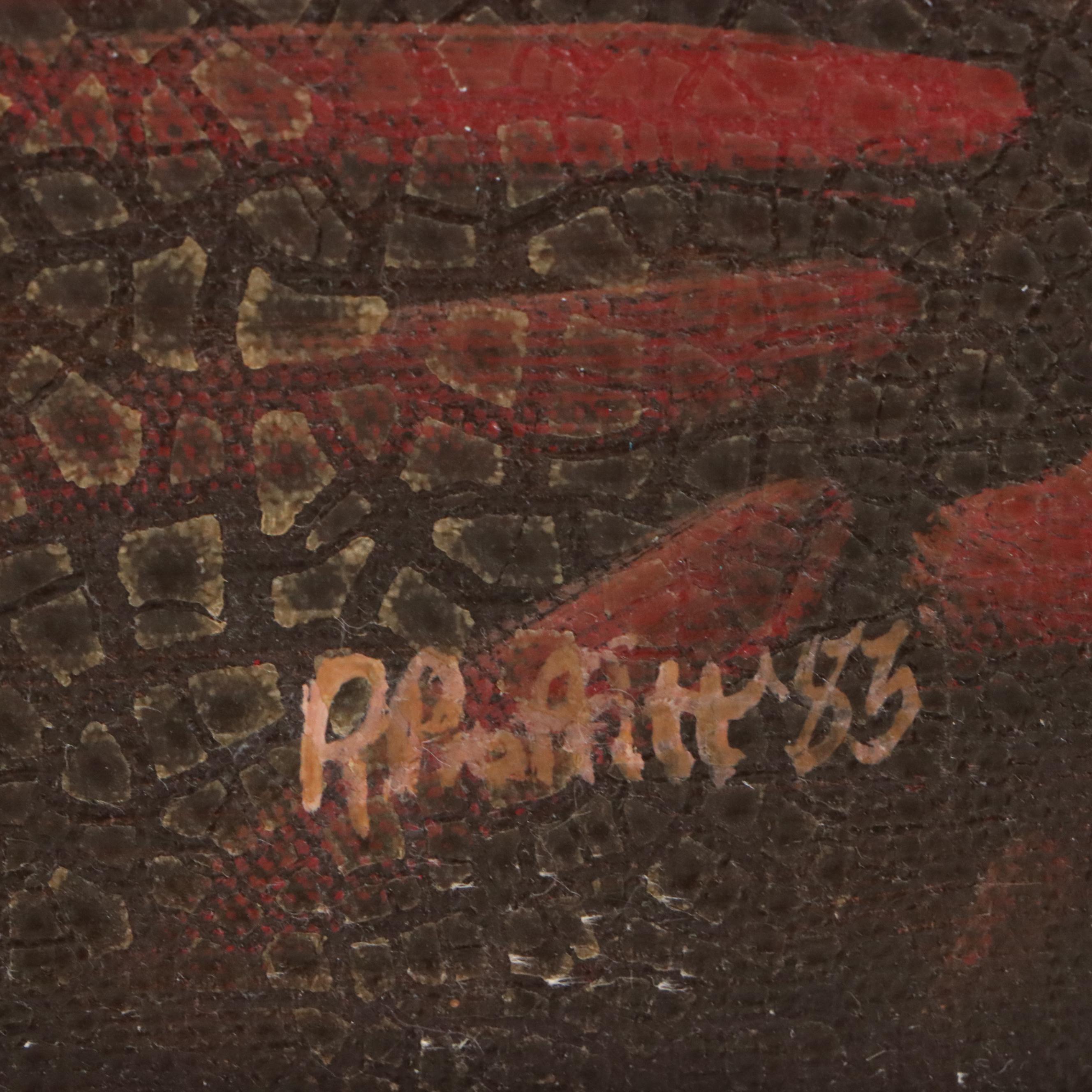 Rachel Proffitt Oil Painting of Pair of Children with Rocking Horse, 1983