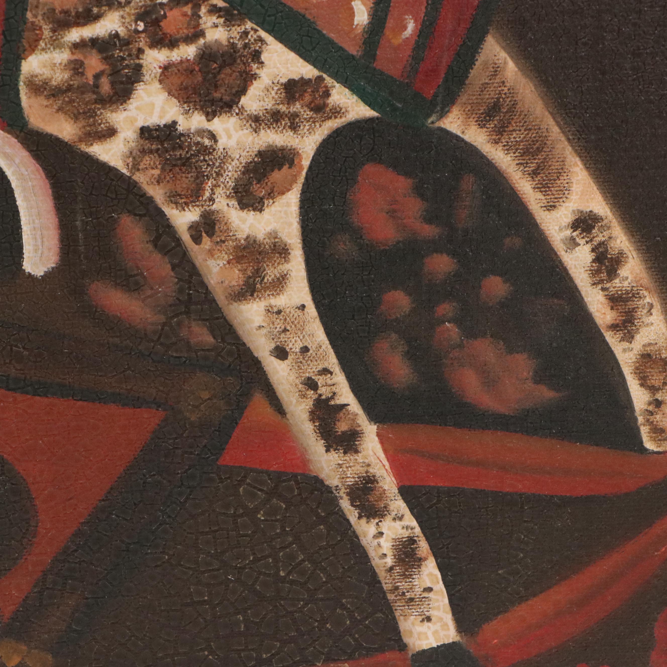 Rachel Proffitt Oil Painting of Pair of Children with Rocking Horse, 1983