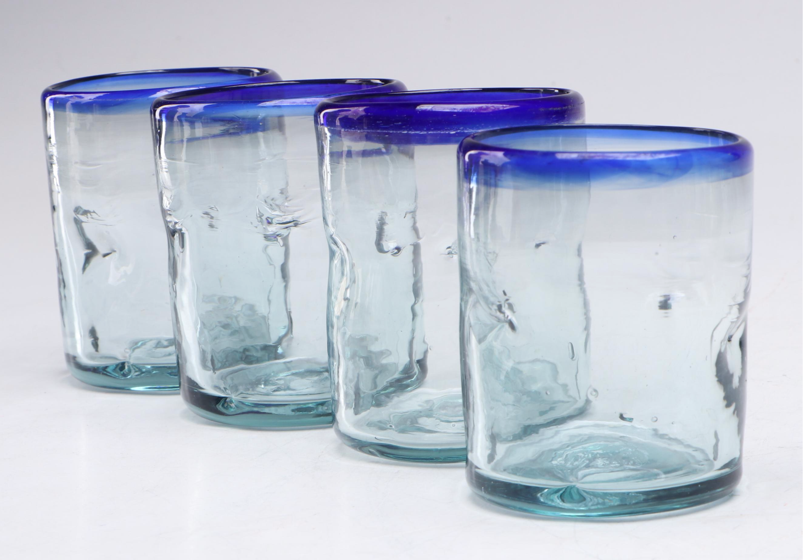 Blown Glass Pitcher and Tumblers