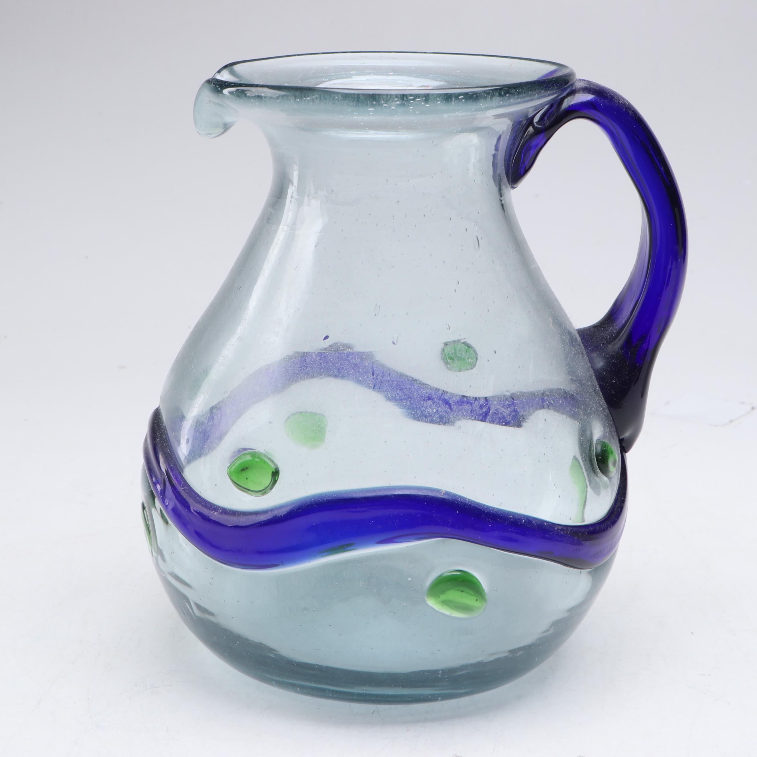 Blown Glass Pitcher and Tumblers