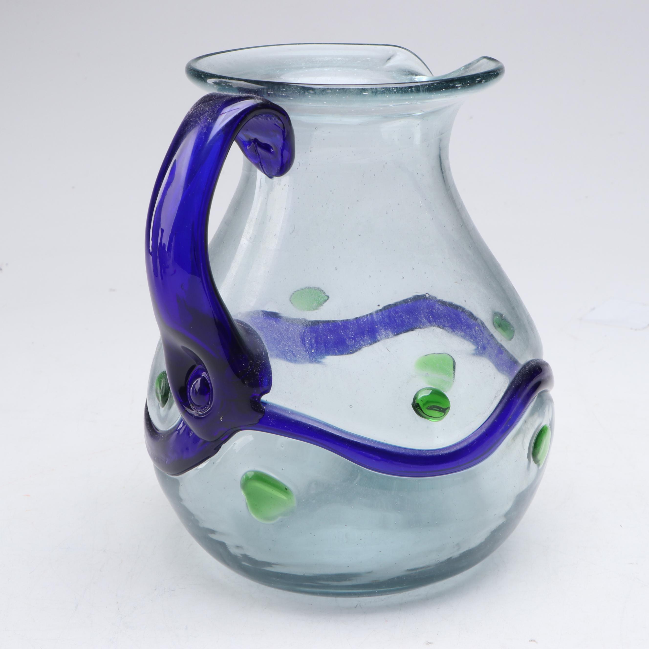 Blown Glass Pitcher and Tumblers