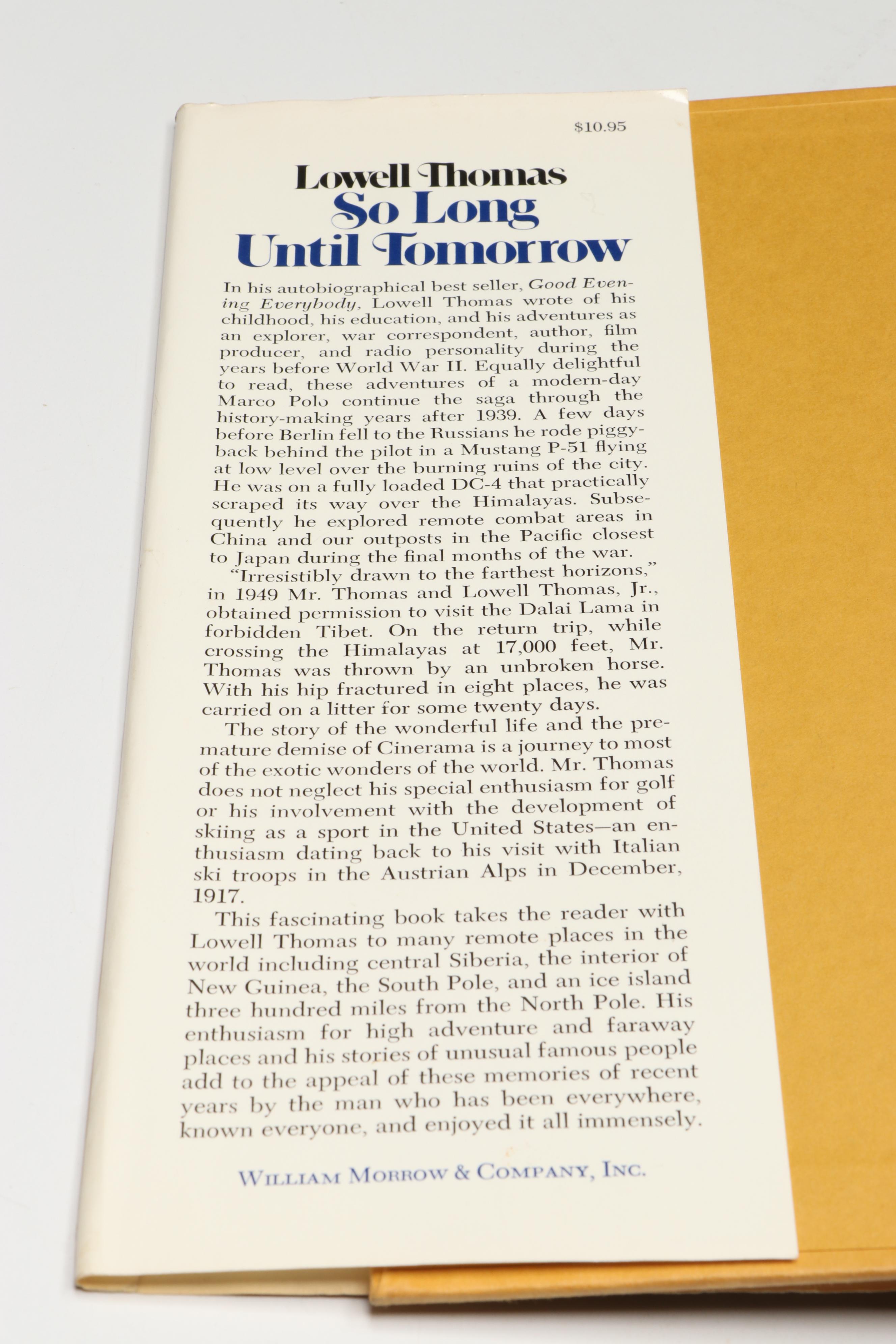 Signed First Edition "So Long Until Tomorrow" by Lowell Thomas and More Books