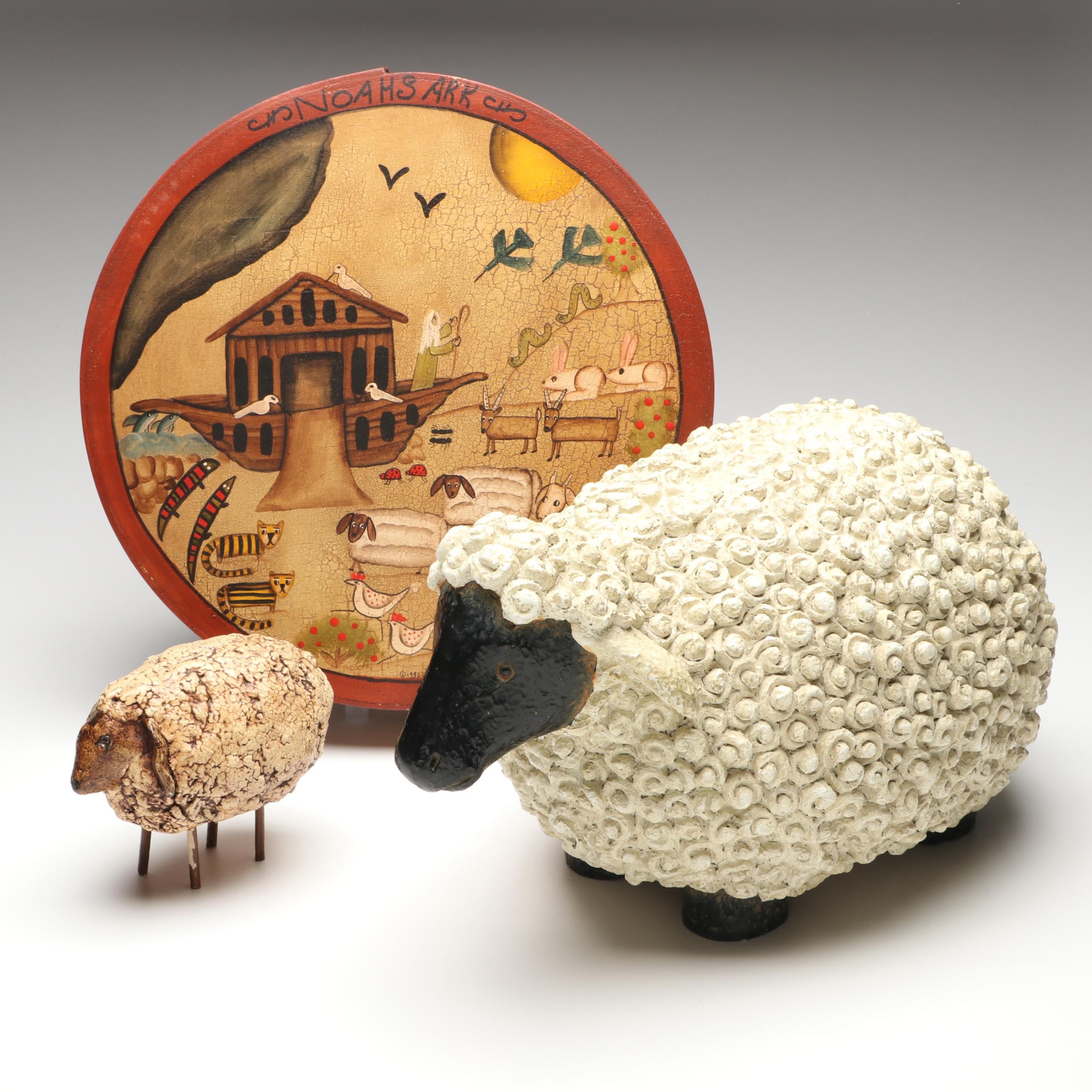 Kay Cloud Hand-Painted " Noah's Ark" Folk Art Box with Primitive Style Décor