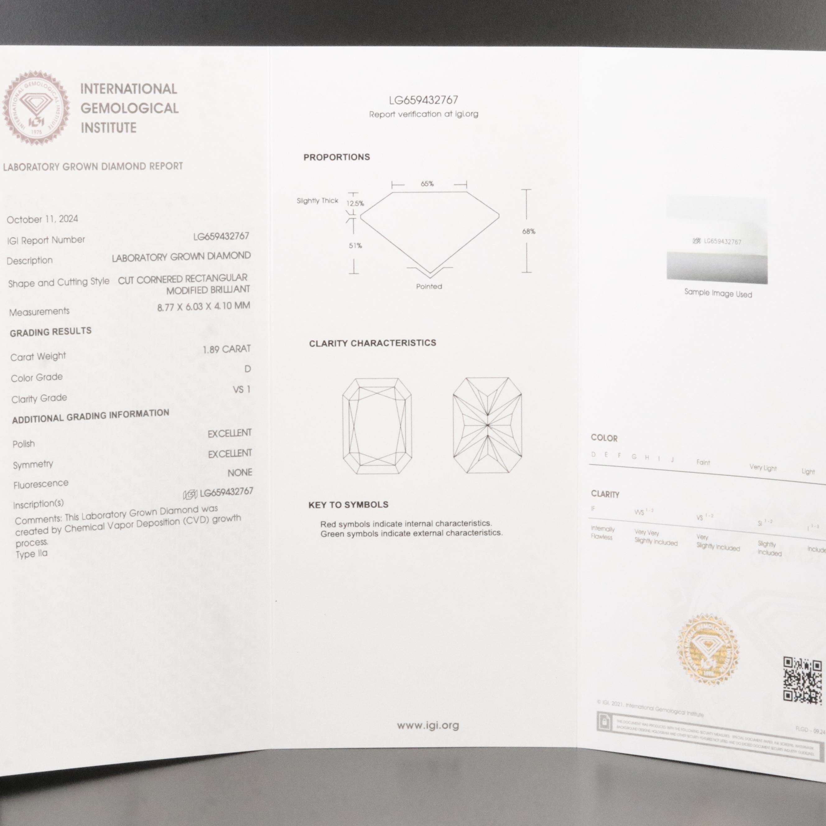 Loose 1.89 CT Lab Grown Diamond with IGI Report