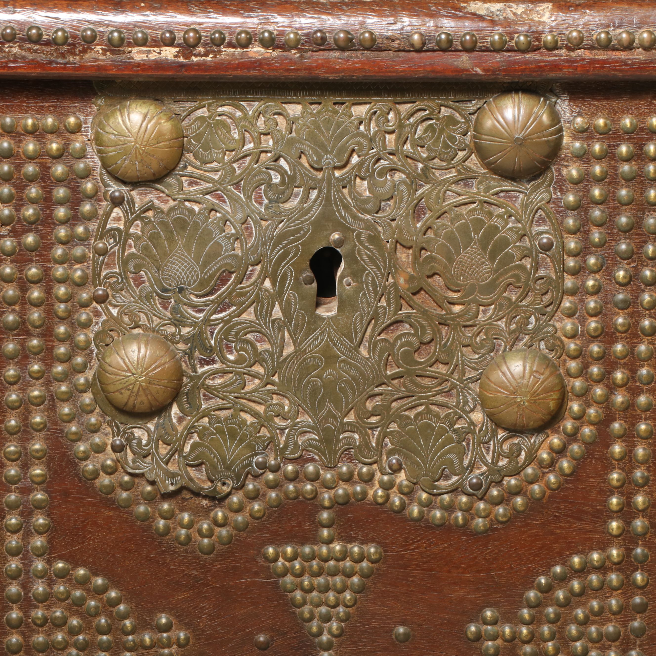 Antique East African Teak Chest with Nail Head Trim