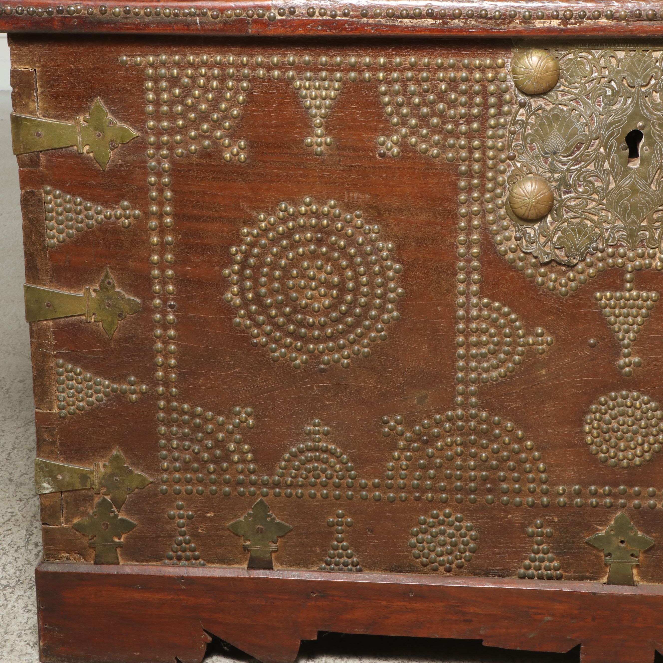 Antique East African Teak Chest with Nail Head Trim