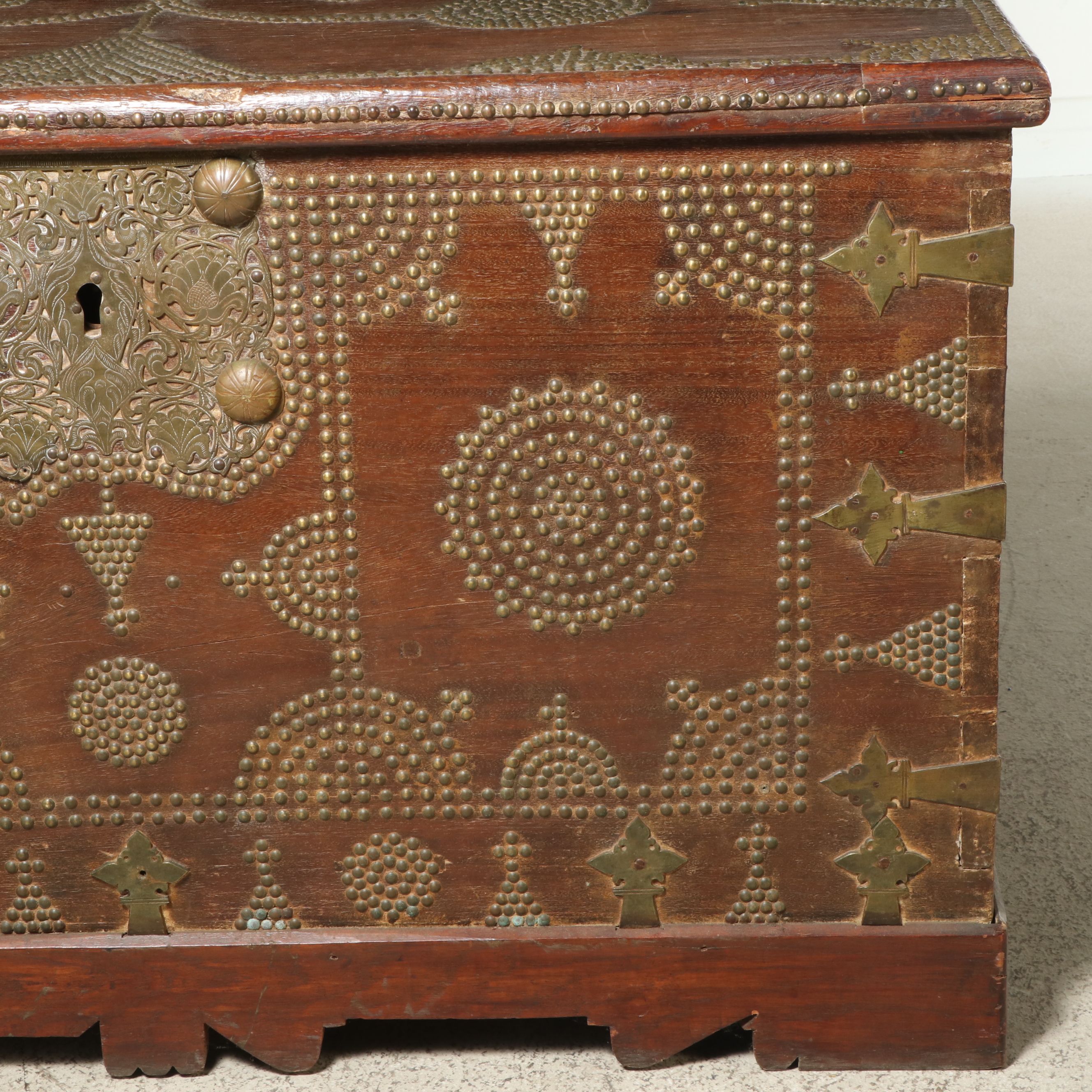 Antique East African Teak Chest with Nail Head Trim