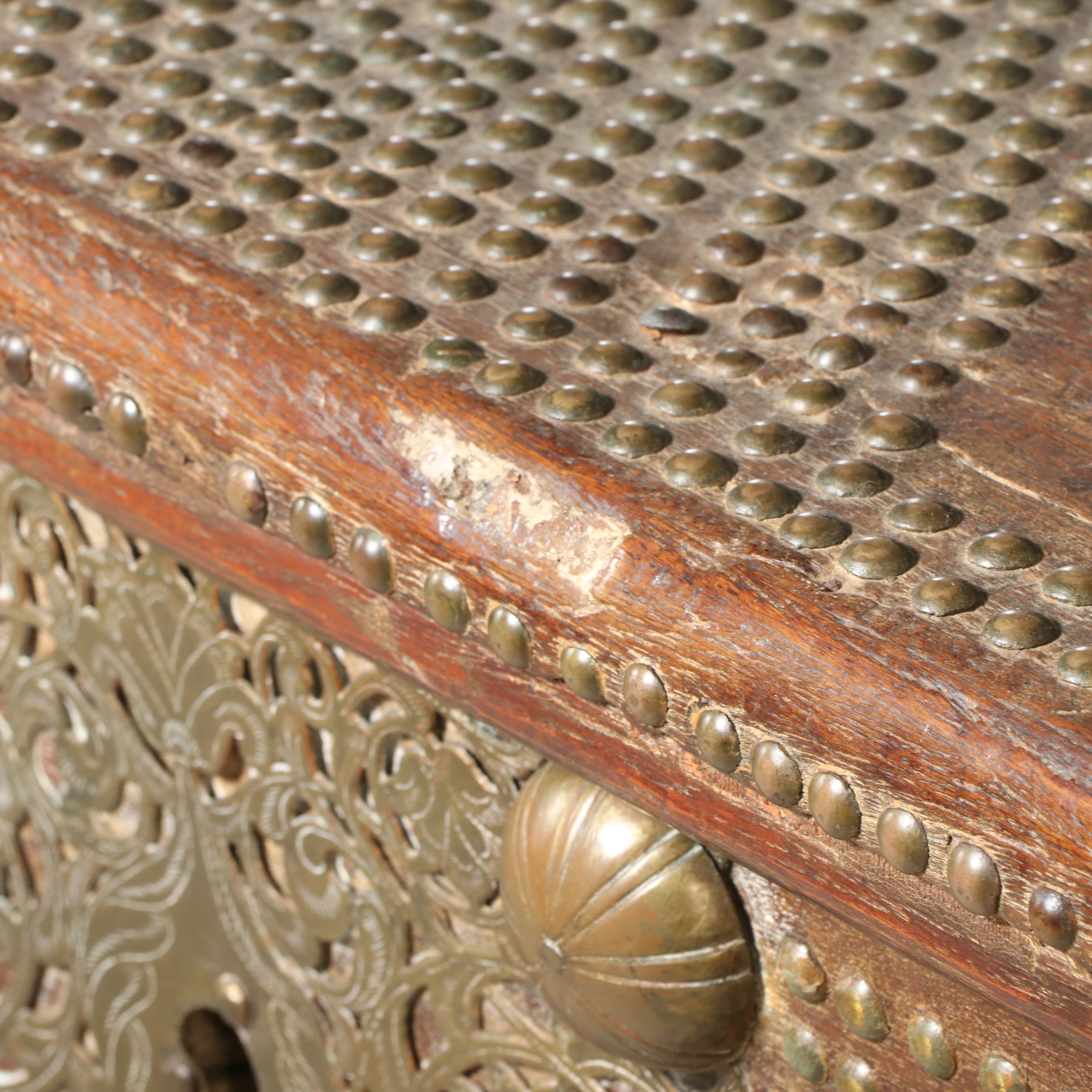 Antique East African Teak Chest with Nail Head Trim
