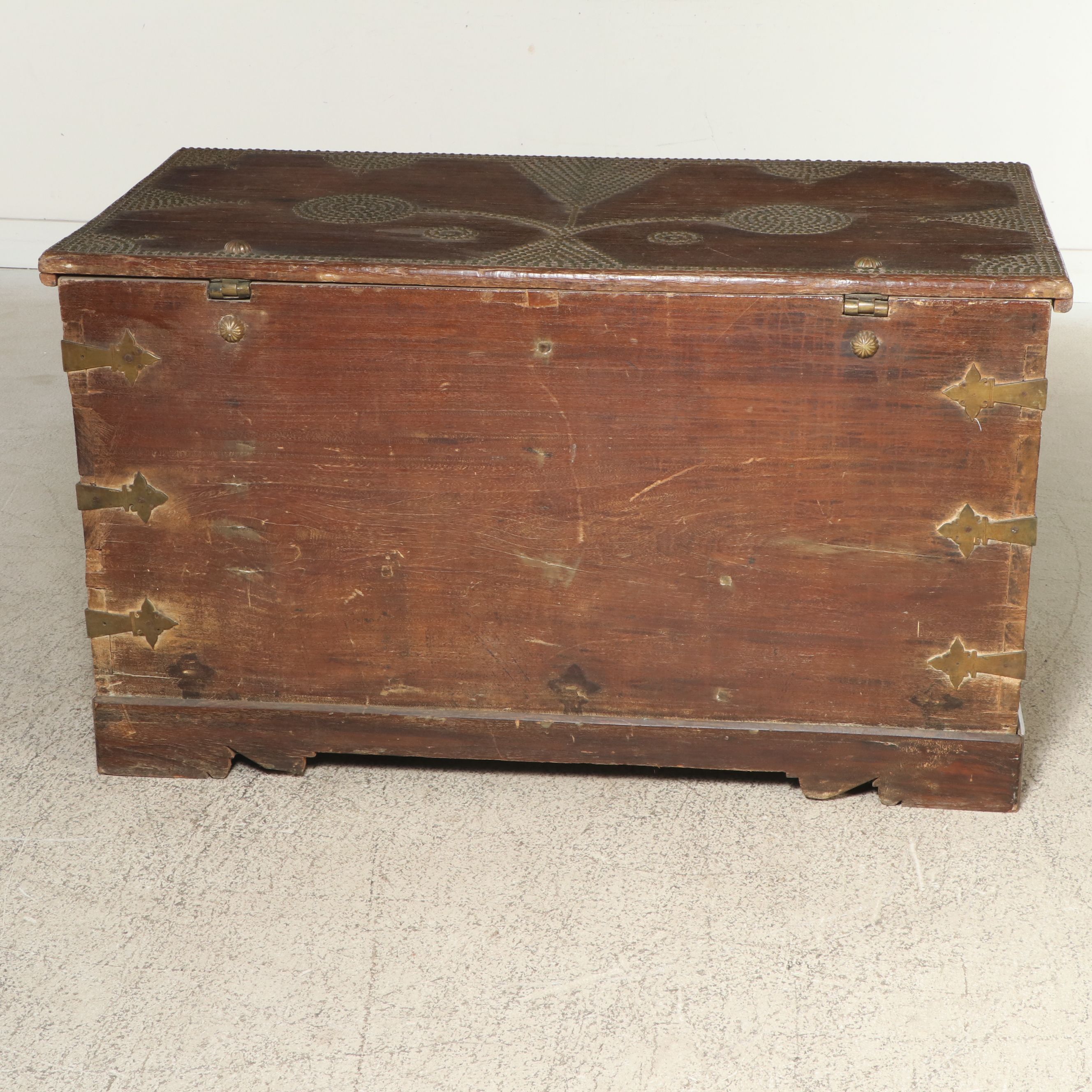 Antique East African Teak Chest with Nail Head Trim