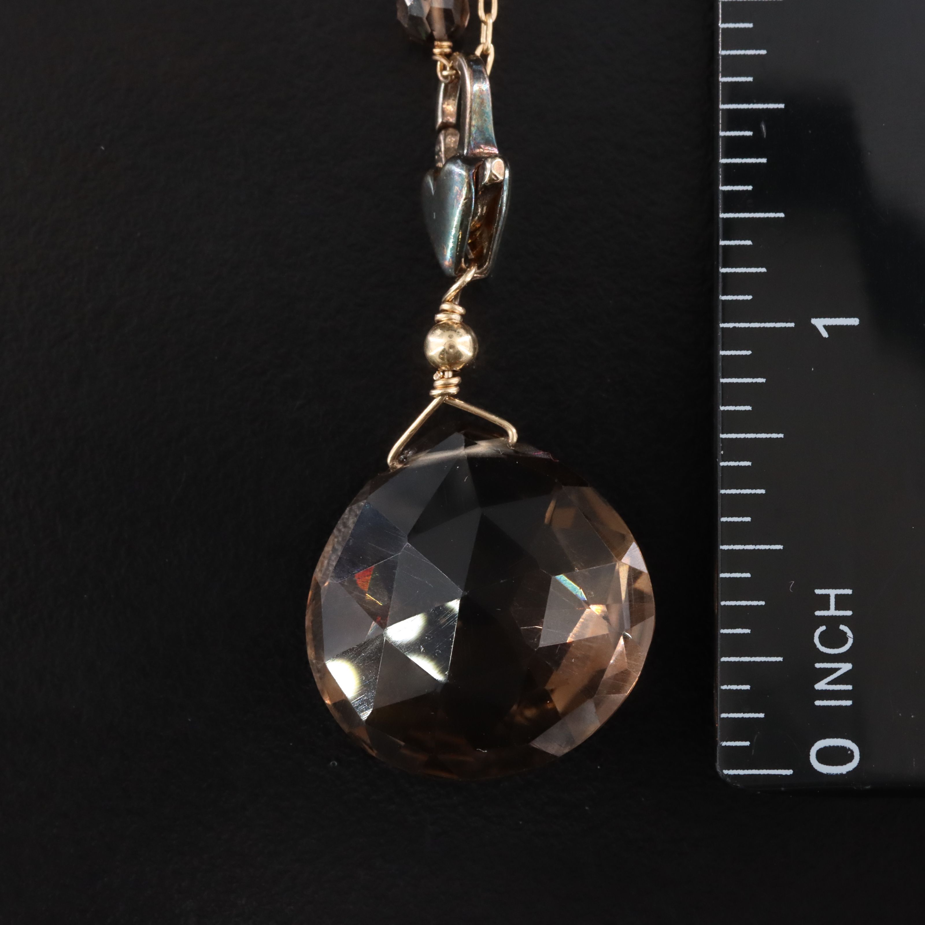 14K Smoky Quartz Station Pendant Necklace
