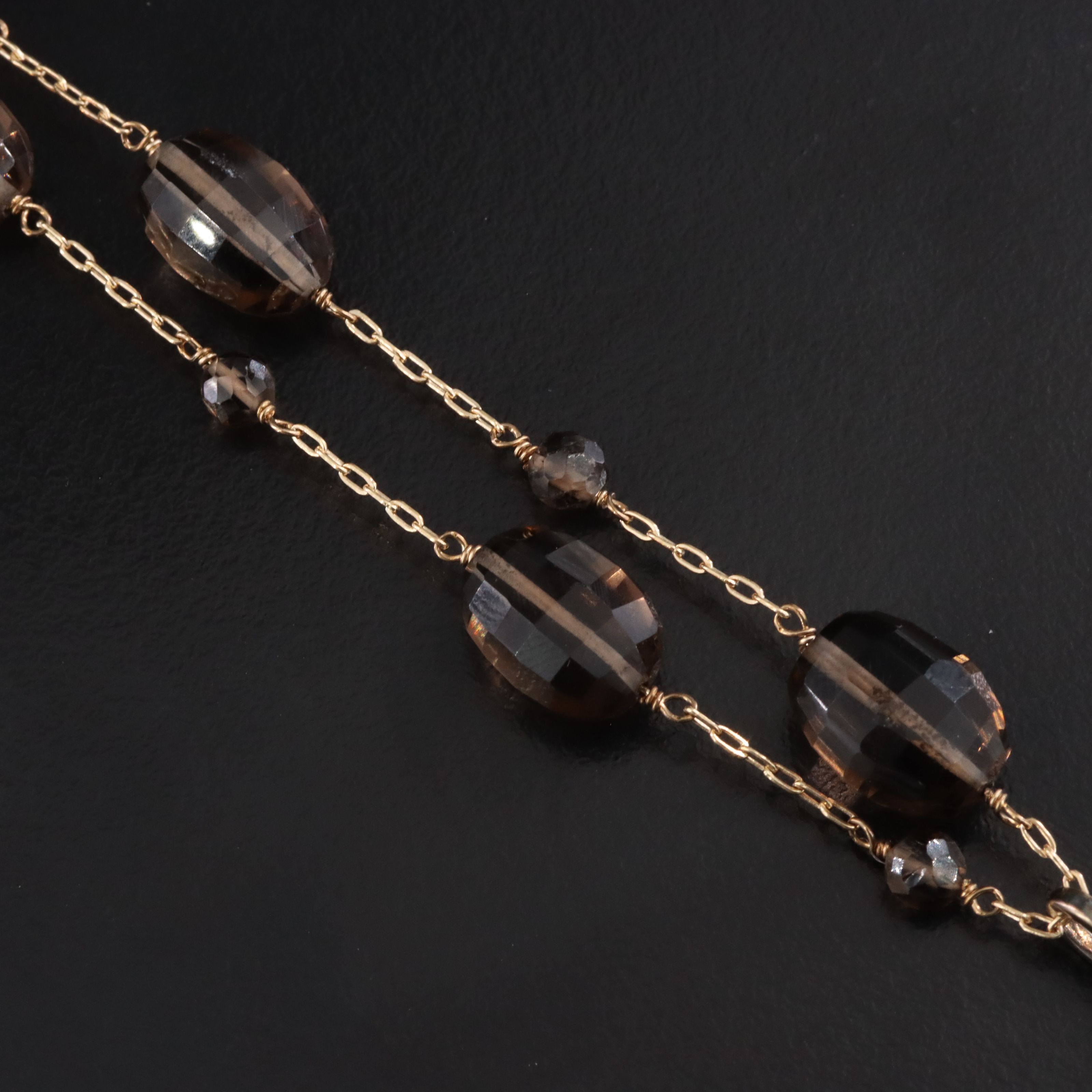 14K Smoky Quartz Station Pendant Necklace