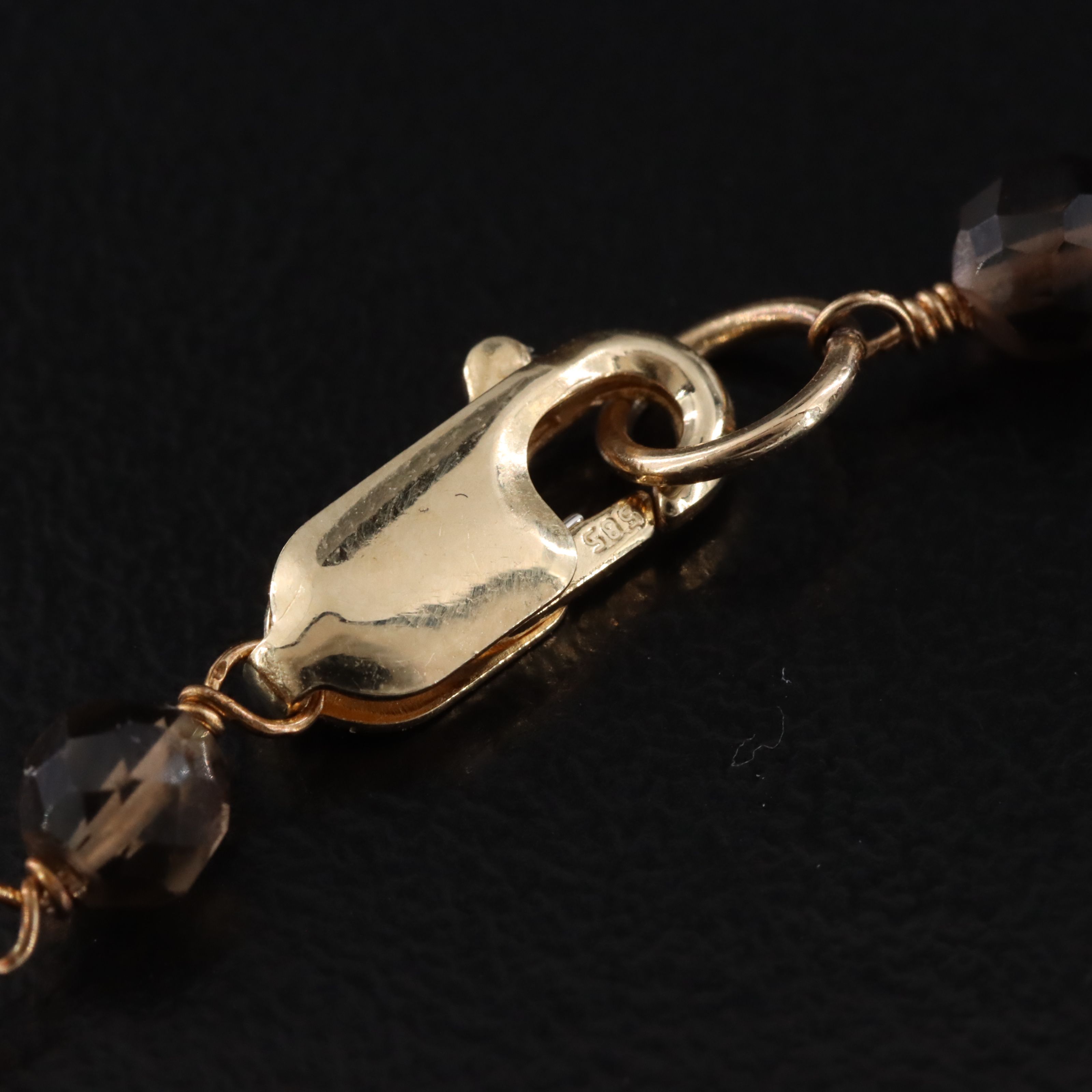 14K Smoky Quartz Station Pendant Necklace