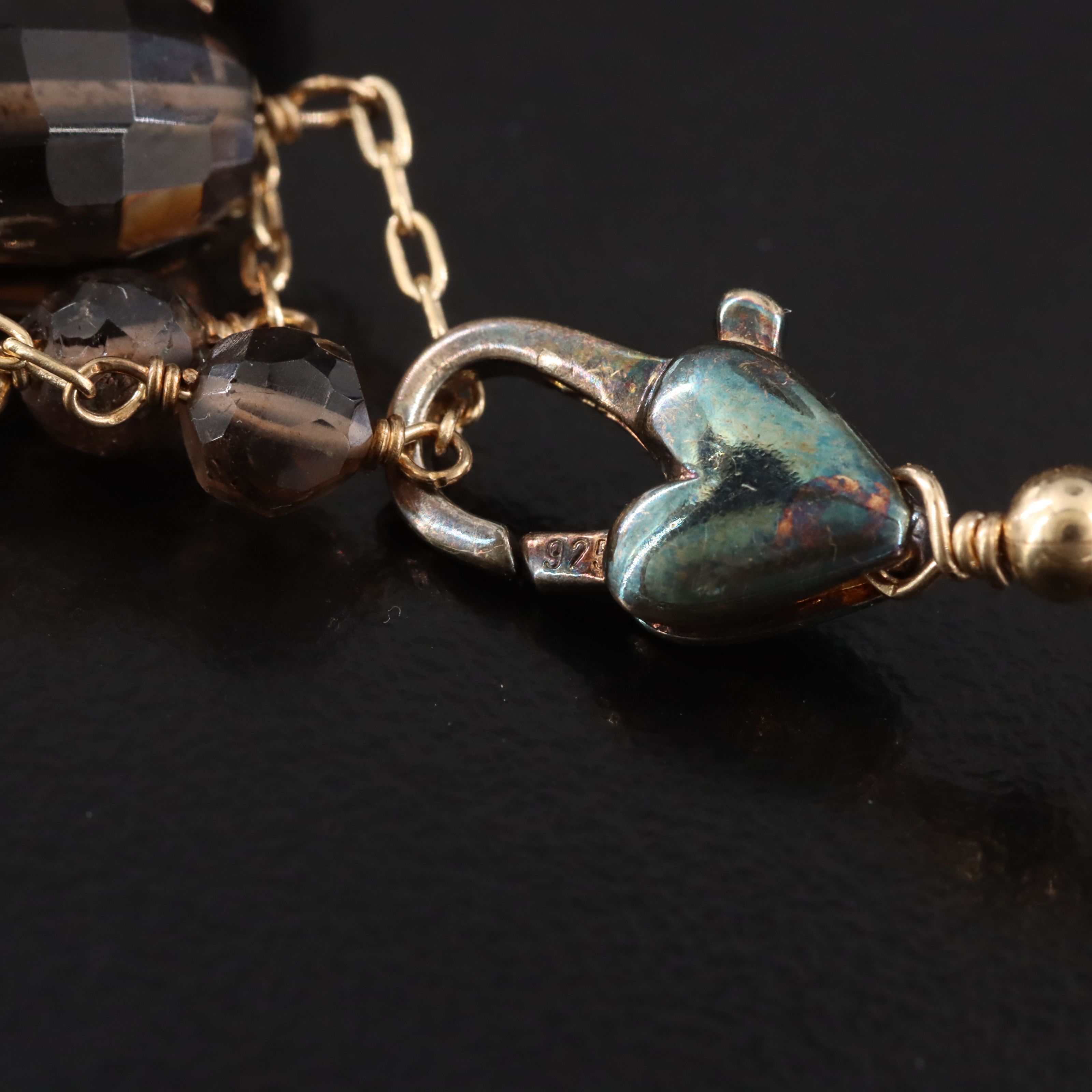 14K Smoky Quartz Station Pendant Necklace