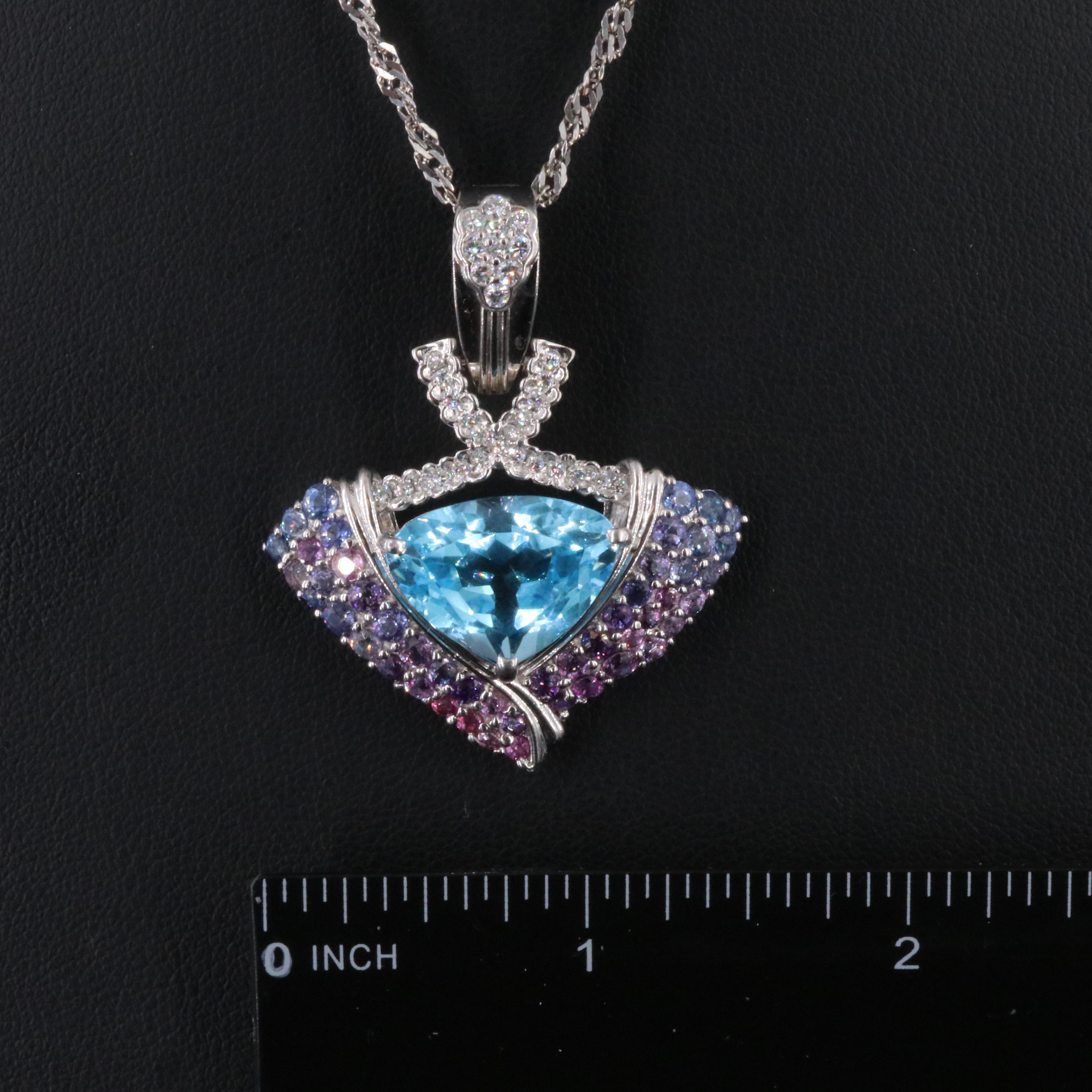 Platinum 14.12 CT Topaz, Sapphire and Diamond Enhancer Pendant Necklace