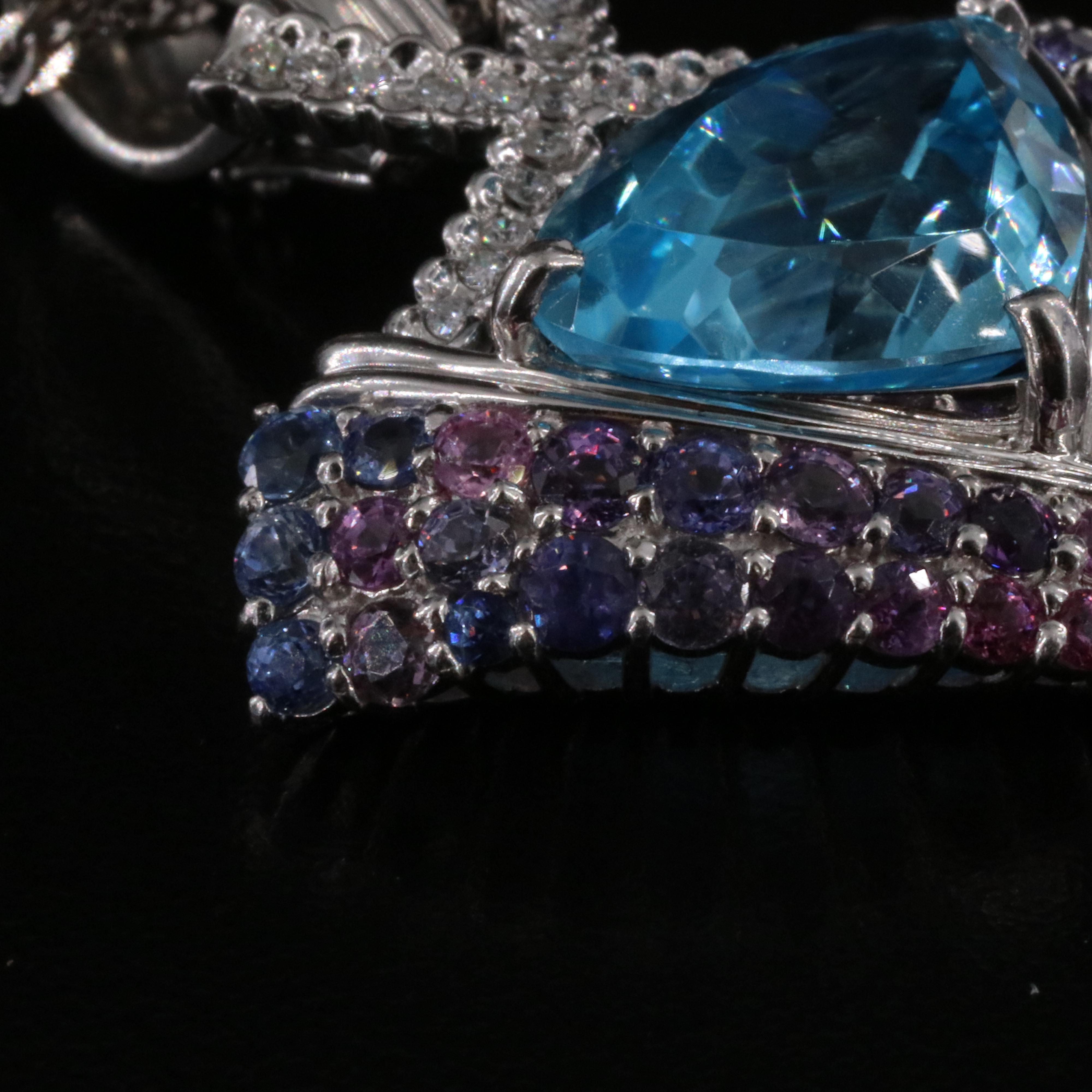 Platinum 14.12 CT Topaz, Sapphire and Diamond Enhancer Pendant Necklace