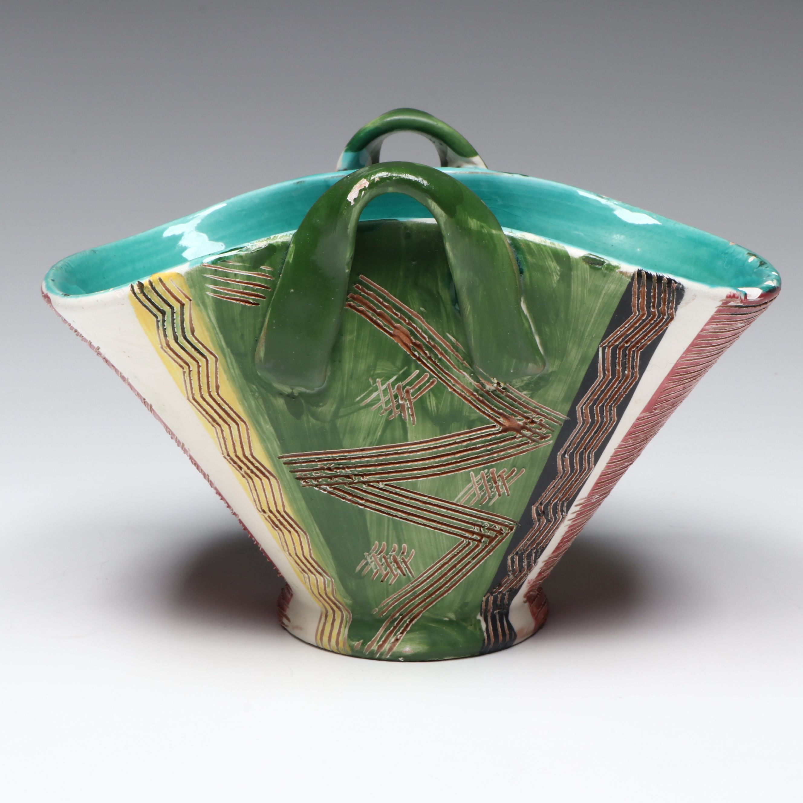 MCM Italian Sgraffito Pottery Basket