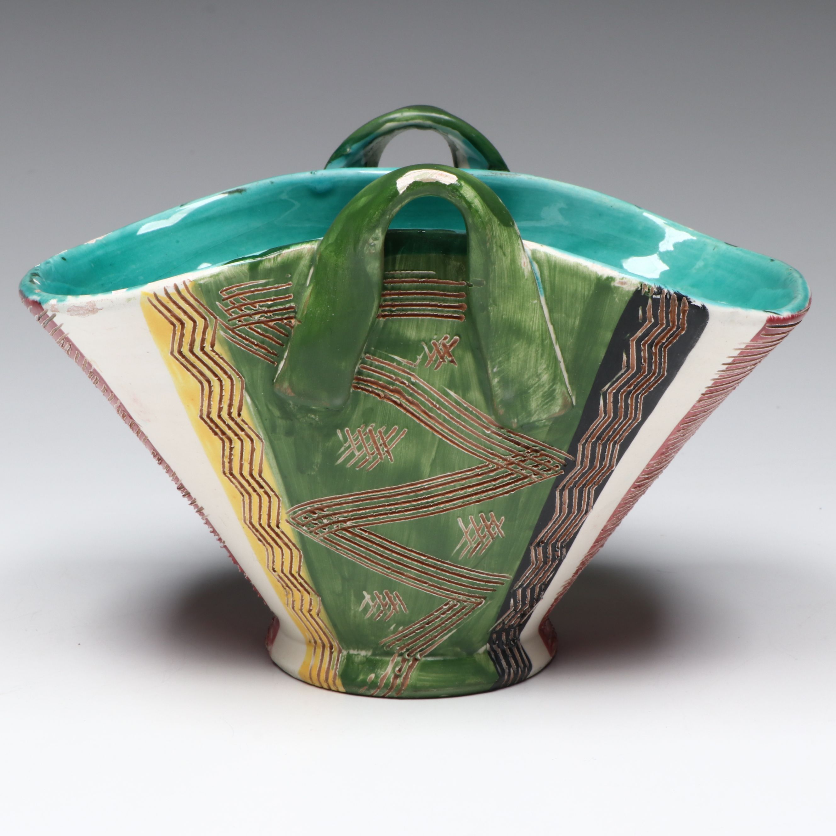 MCM Italian Sgraffito Pottery Basket