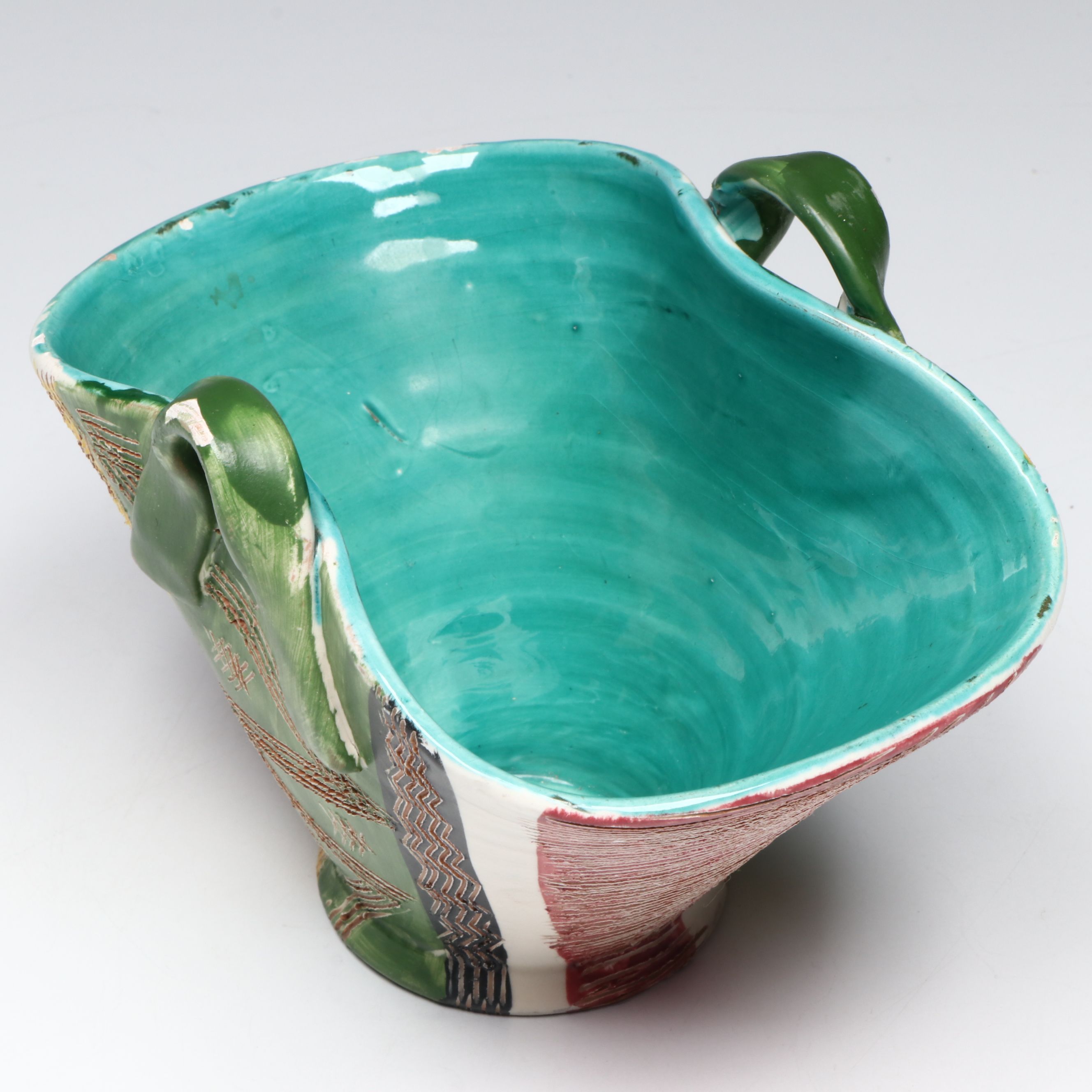 MCM Italian Sgraffito Pottery Basket