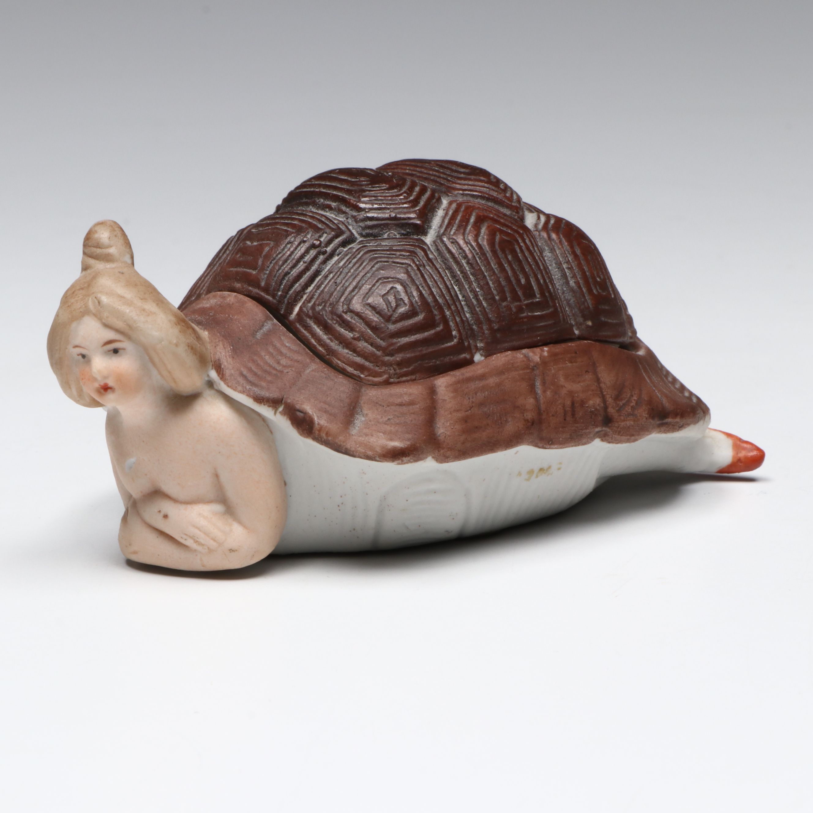 Victorian German Bisque Naughty Lady  Boudoir Box with Other Cherub Figurine