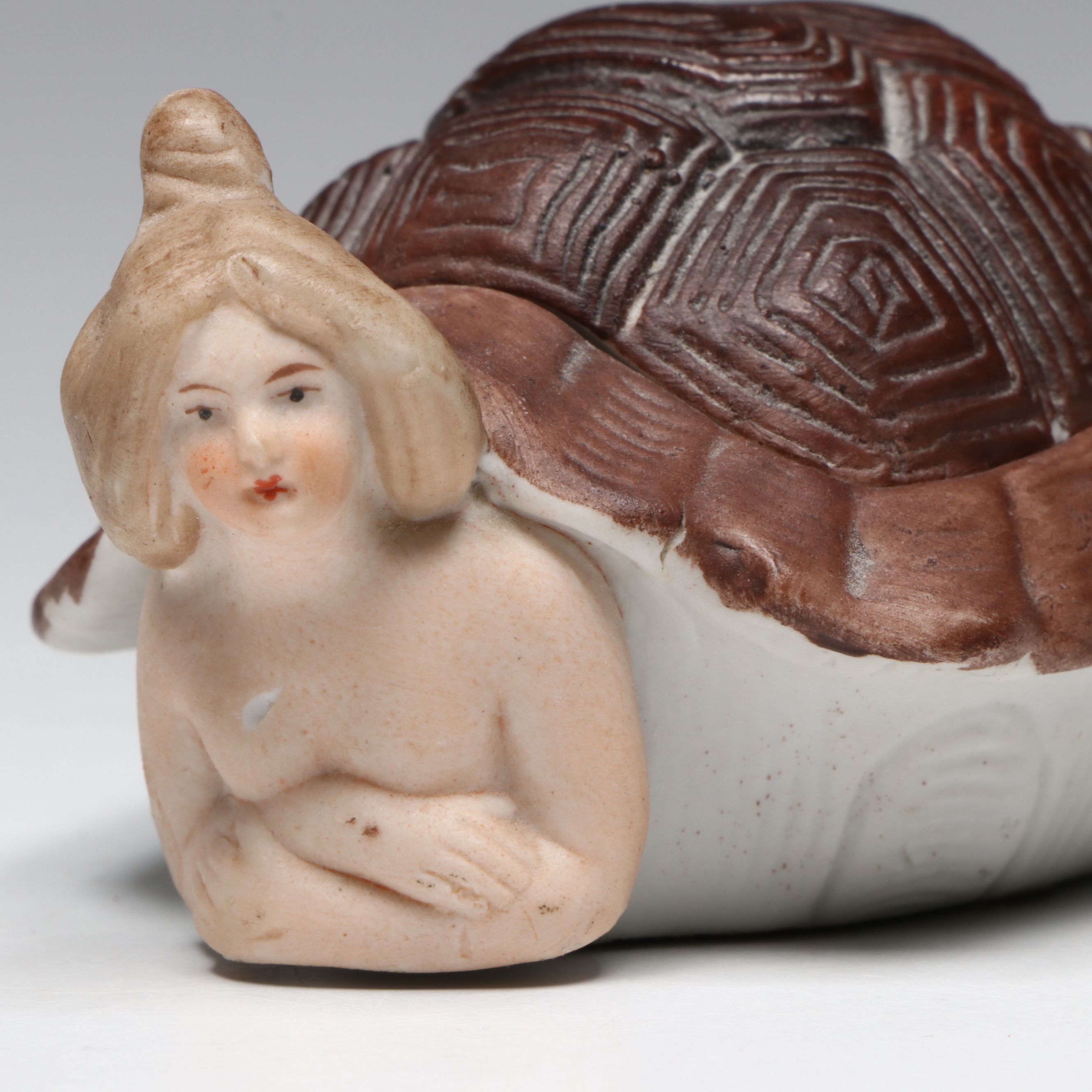 Victorian German Bisque Naughty Lady  Boudoir Box with Other Cherub Figurine