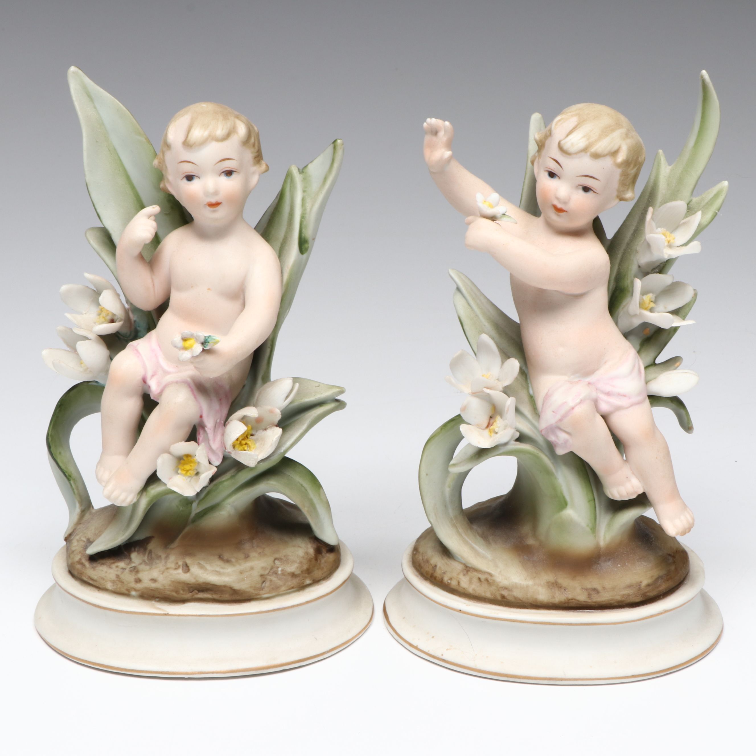 Victorian German Bisque Naughty Lady  Boudoir Box with Other Cherub Figurine