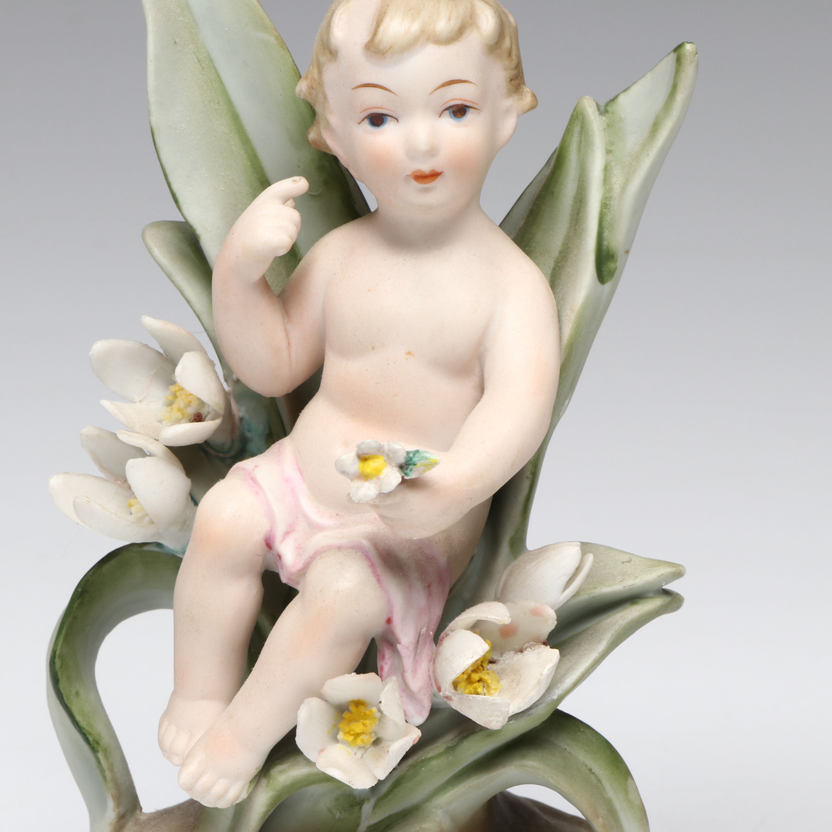Victorian German Bisque Naughty Lady  Boudoir Box with Other Cherub Figurine