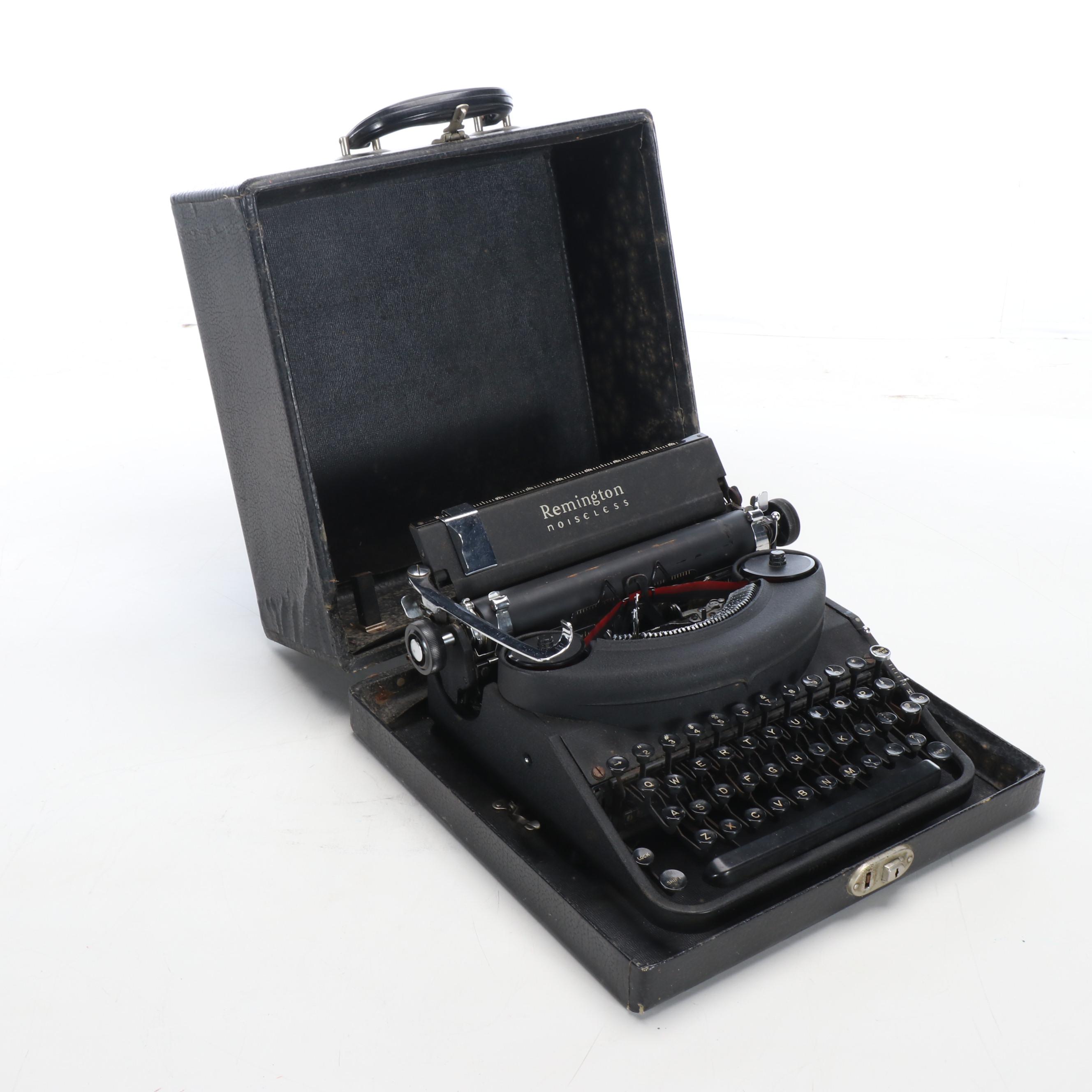 Remington Noiseless Portable Typewriter with Case, Mid-20th Century