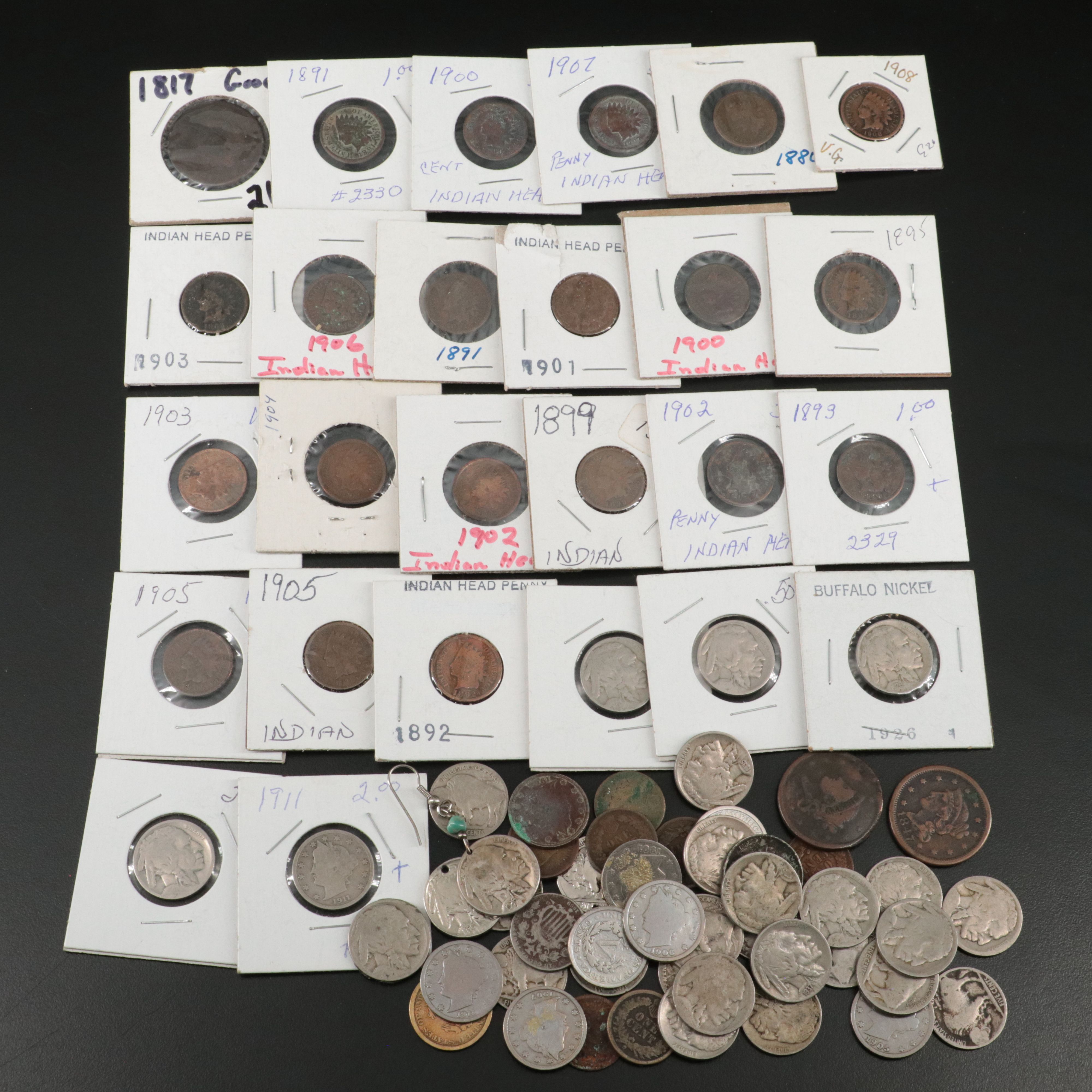Indian Head Cents, Buffalo Nickels, "V" Nickels, Large Cents and More