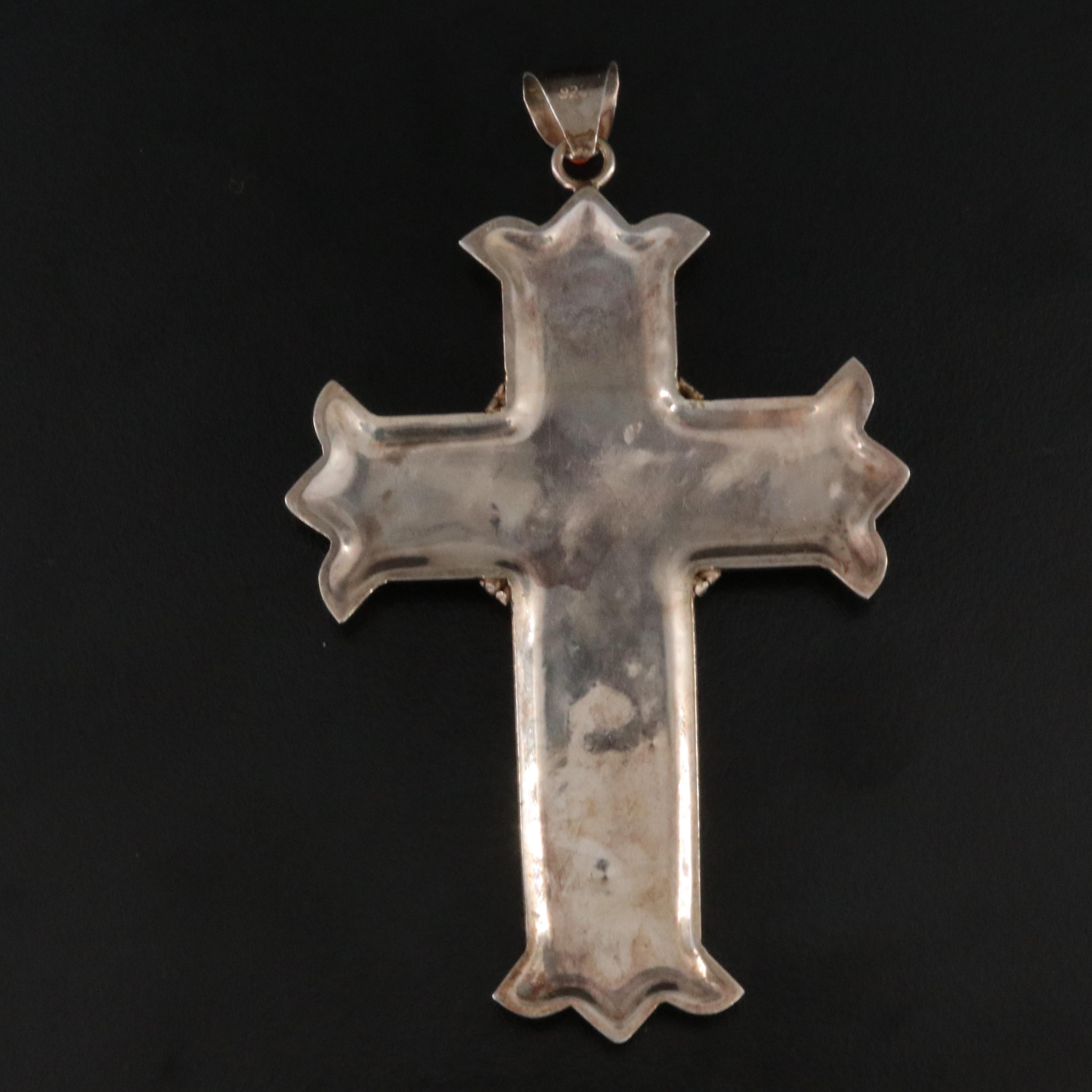 Sterling Sillimanite and Coral Cross Pendant