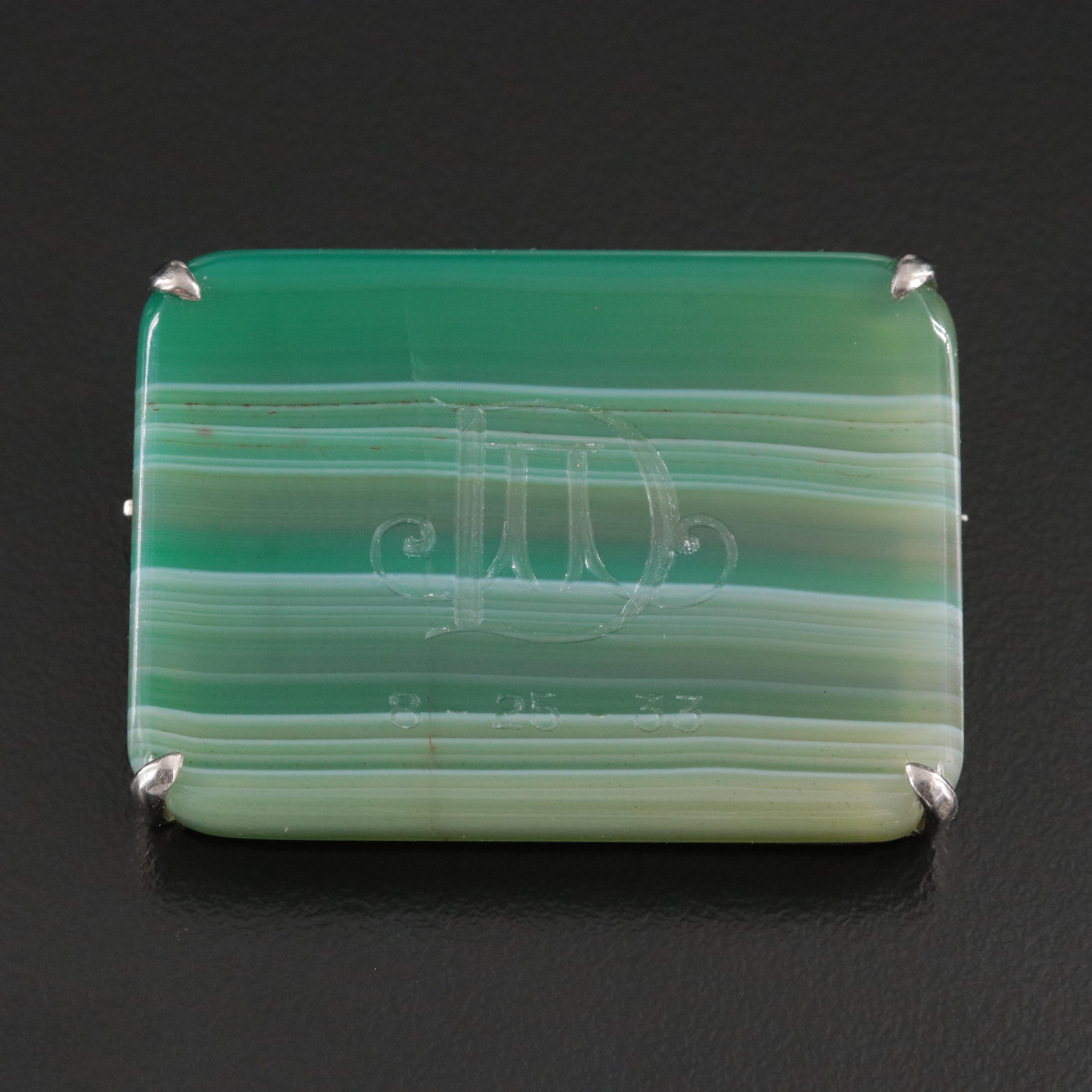 Cartier 18K Agate Rectangular Seal Brooch 1930's