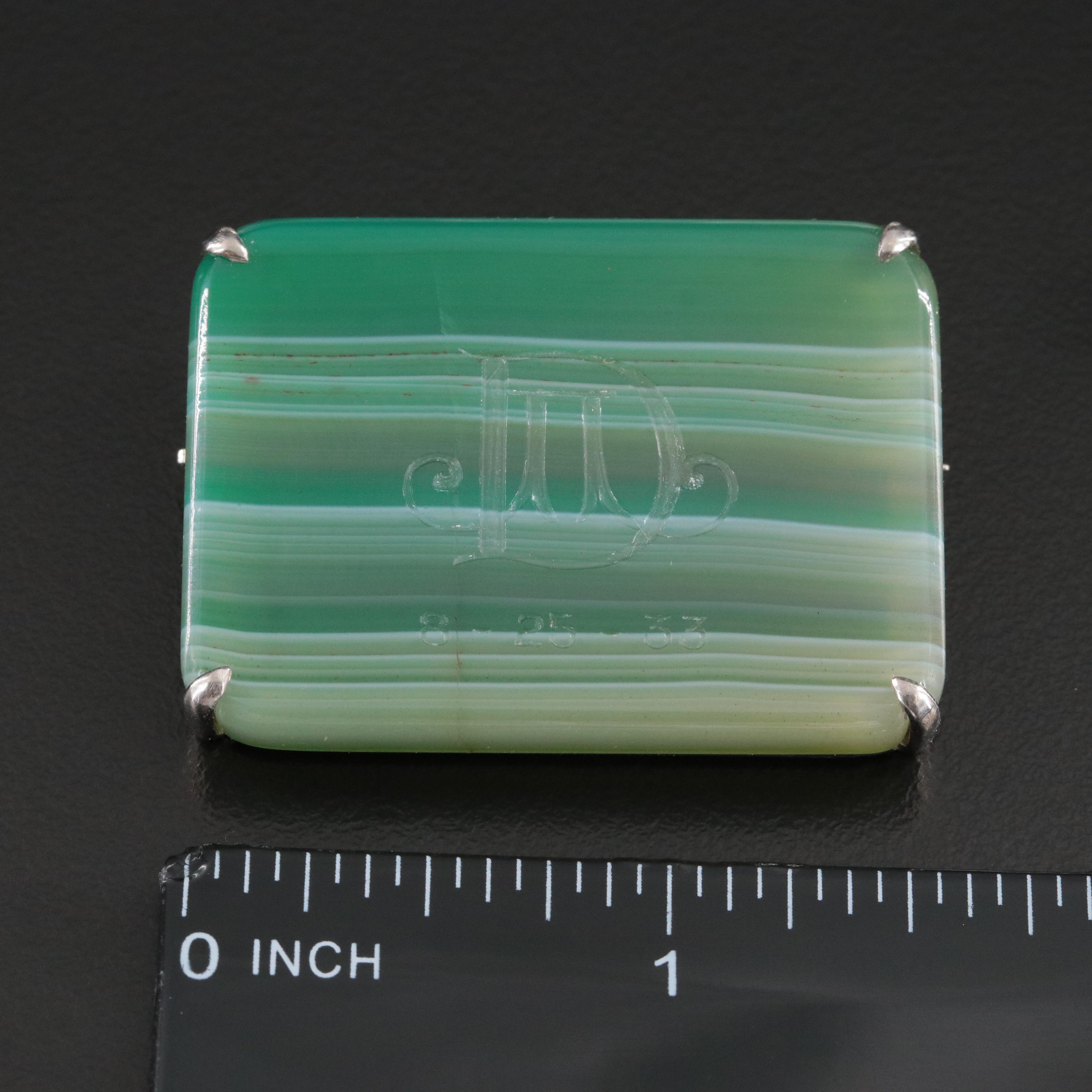 Cartier 18K Agate Rectangular Seal Brooch 1930's