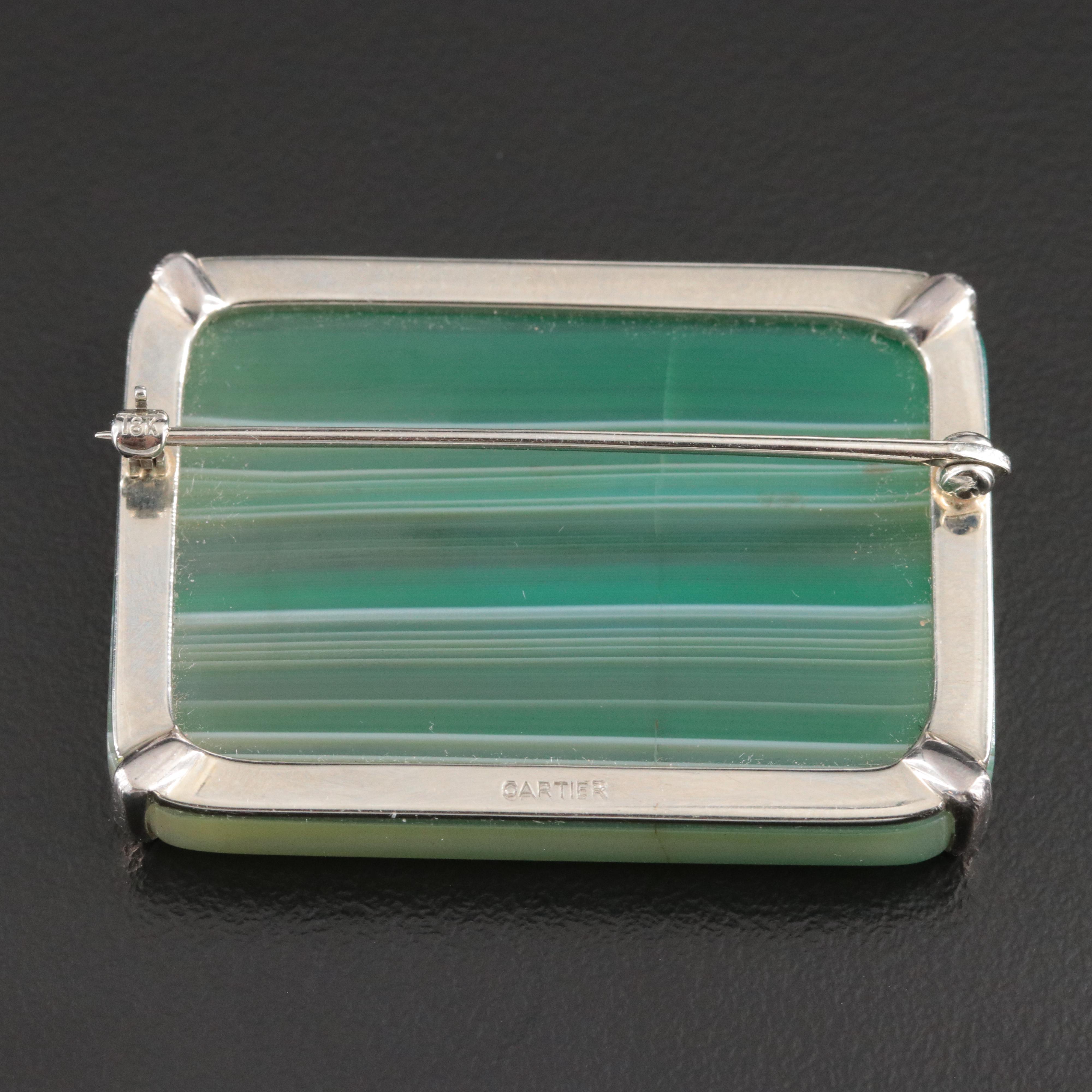 Cartier 18K Agate Rectangular Seal Brooch 1930's