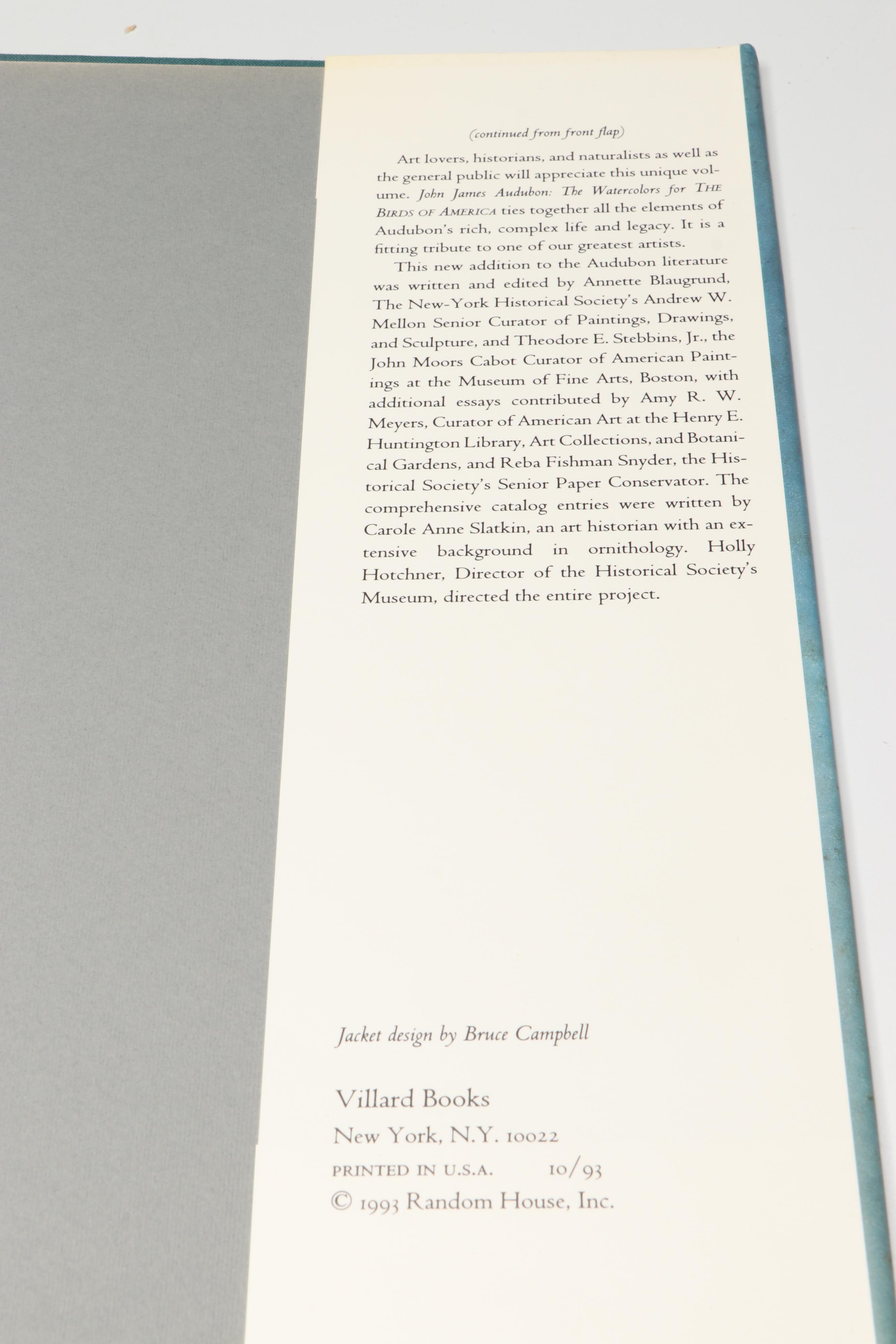First Printing "John James Audubon: Watercolors for The Birds of America," 1993
