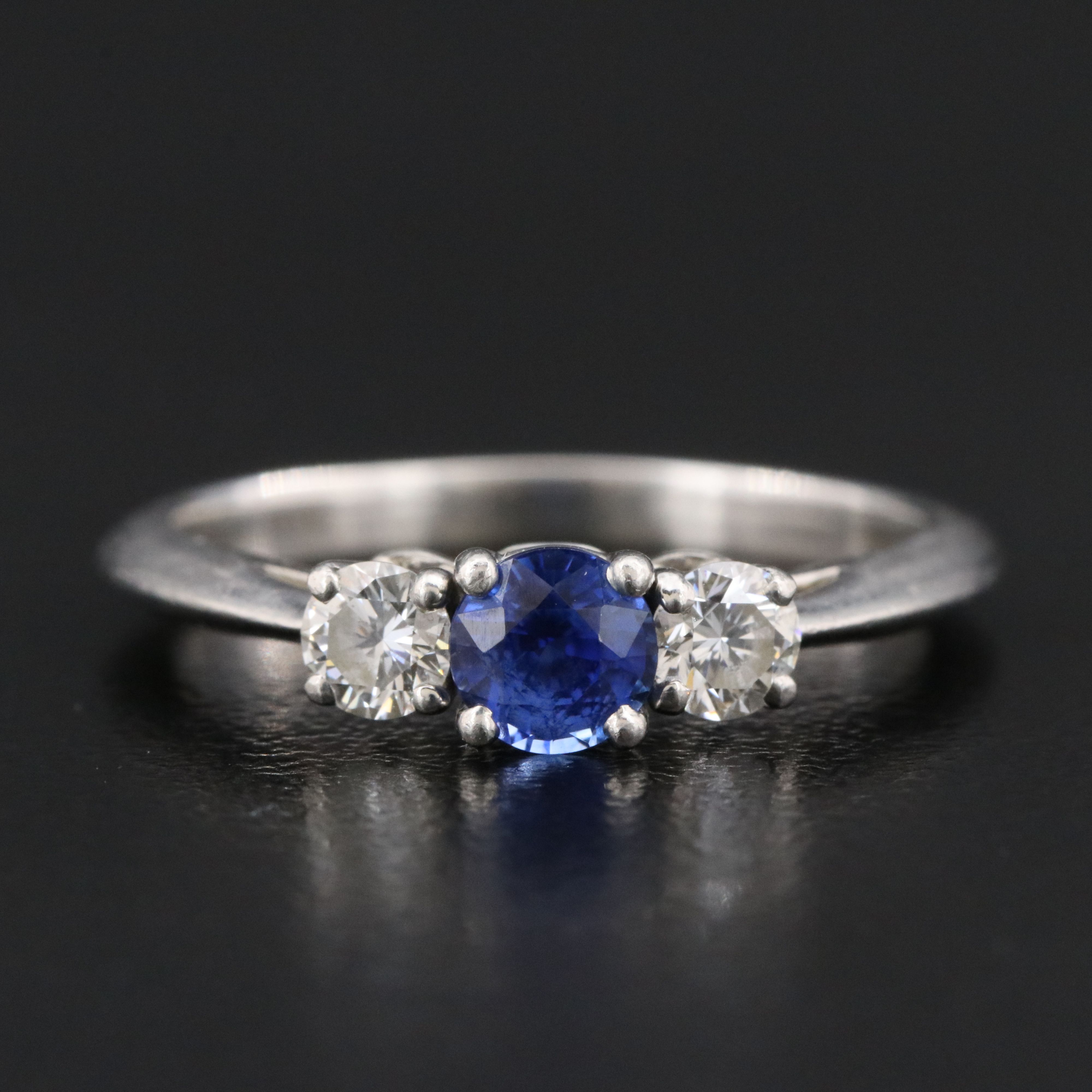 Tiffany & Co. Platinum Sapphire and Diamond Three Stone Ring