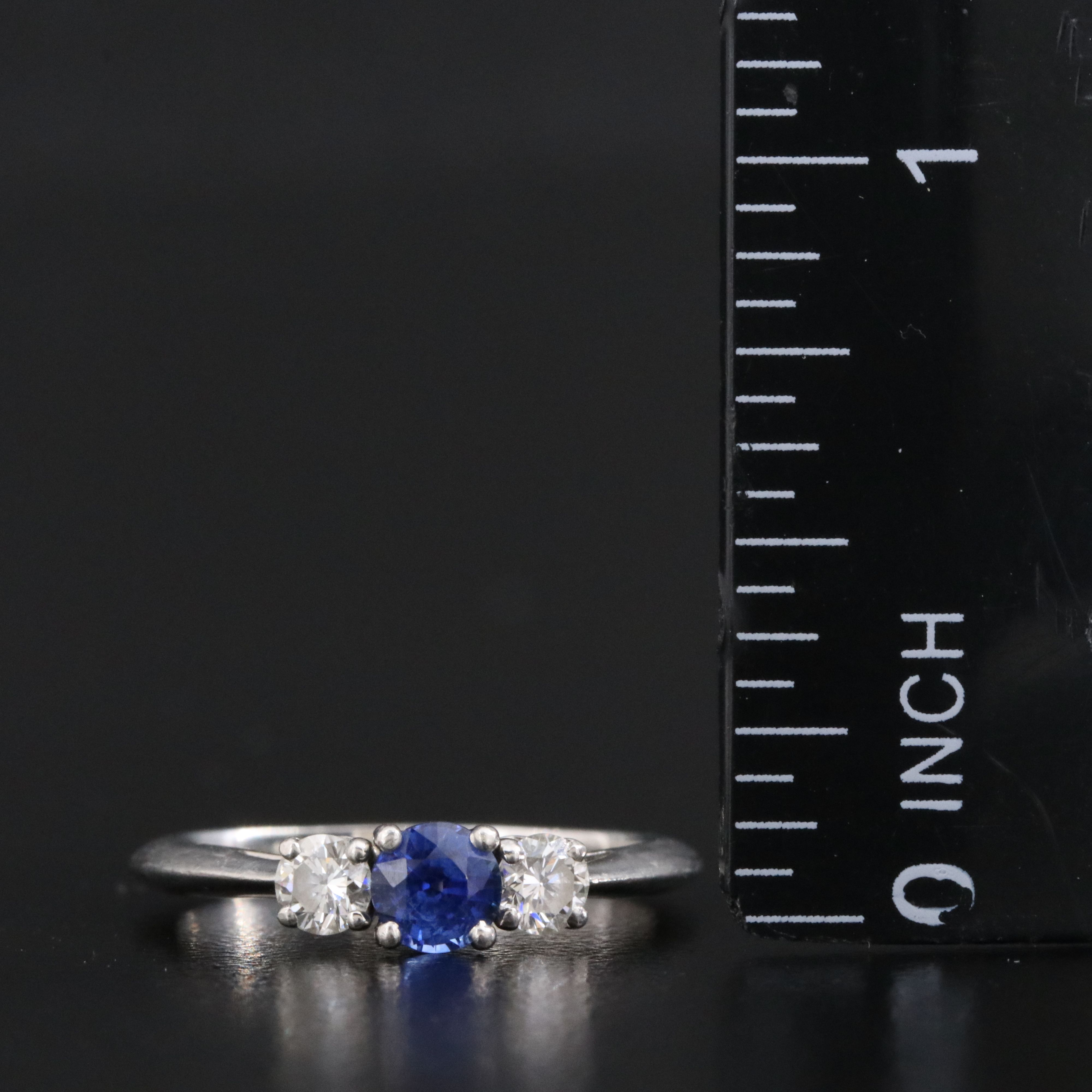 Tiffany & Co. Platinum Sapphire and Diamond Three Stone Ring