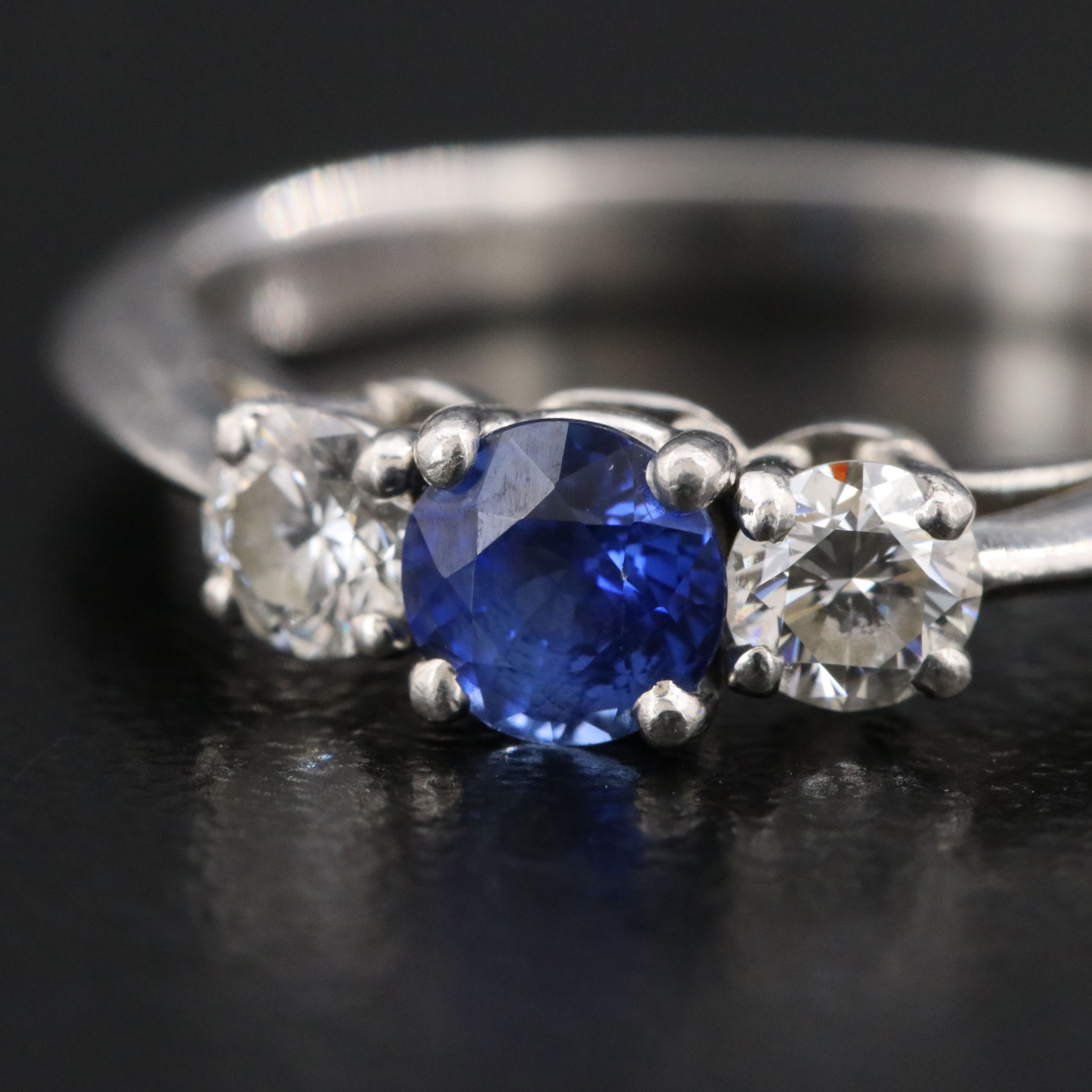 Tiffany & Co. Platinum Sapphire and Diamond Three Stone Ring