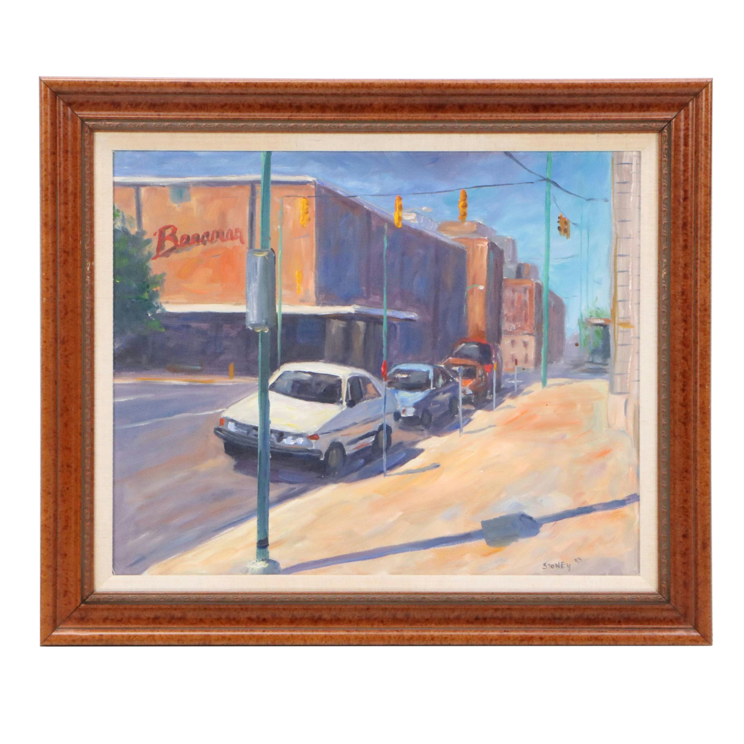Stoney Roberts Oil Painting "Parking Meters," 1993