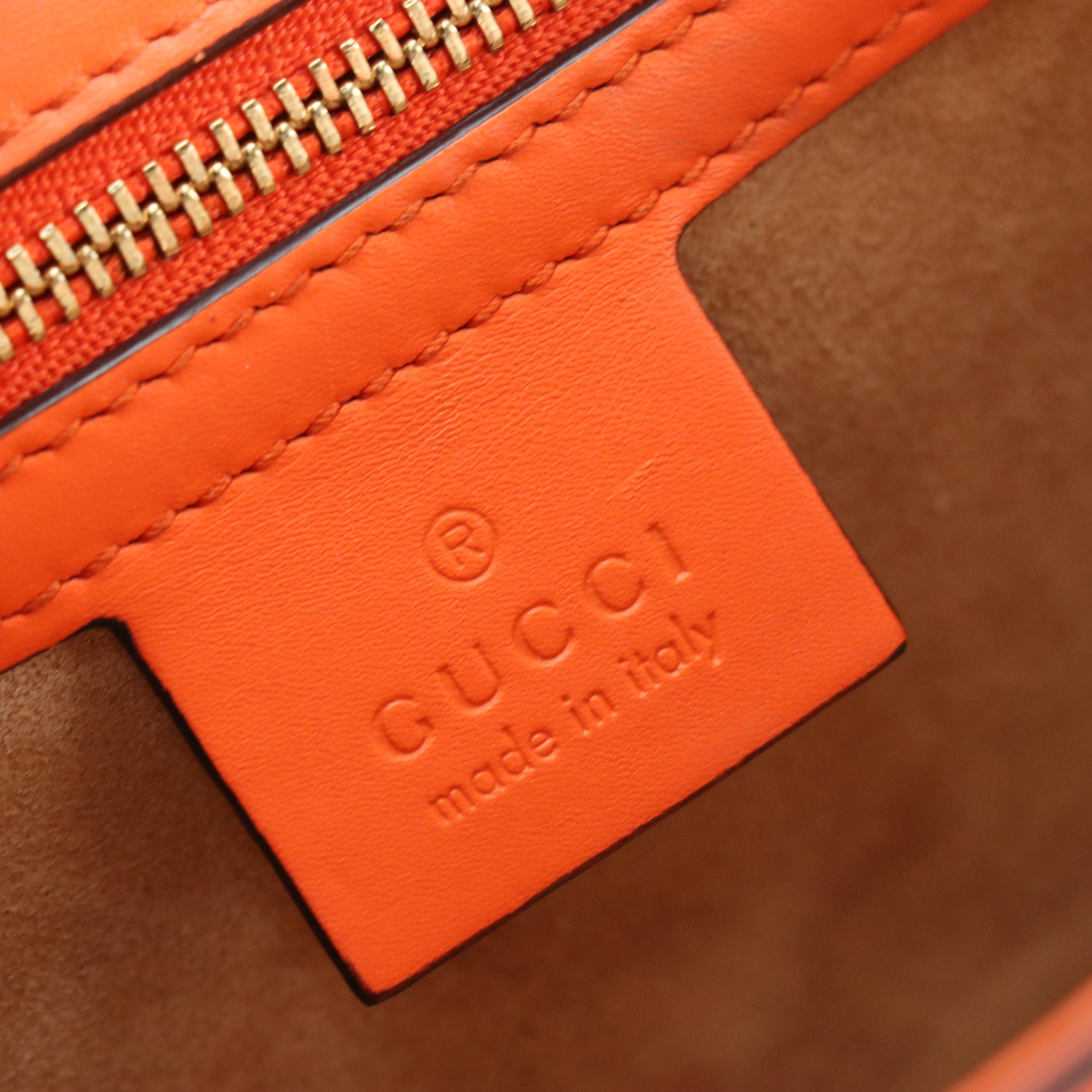 Gucci Orange Calfskin Leather and Web Medium Sylvie Shoulder Bag