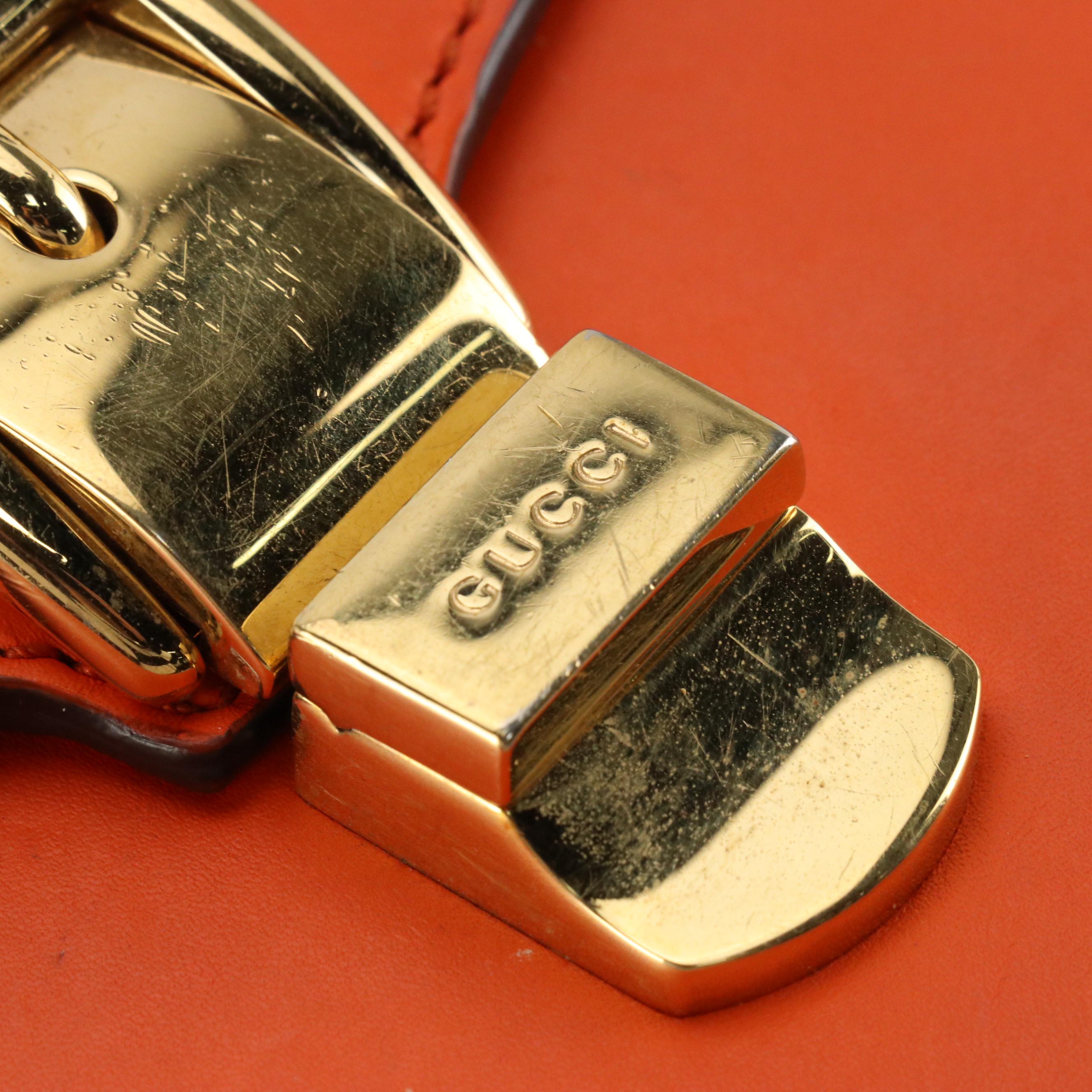 Gucci Orange Calfskin Leather and Web Medium Sylvie Shoulder Bag