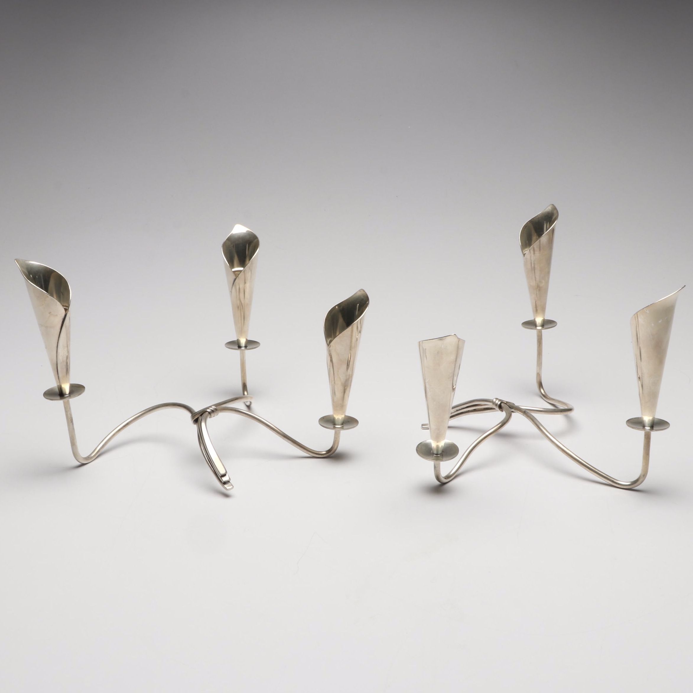 Pair of Hans Jensen Silver Plate Calla Lily Candle Holders